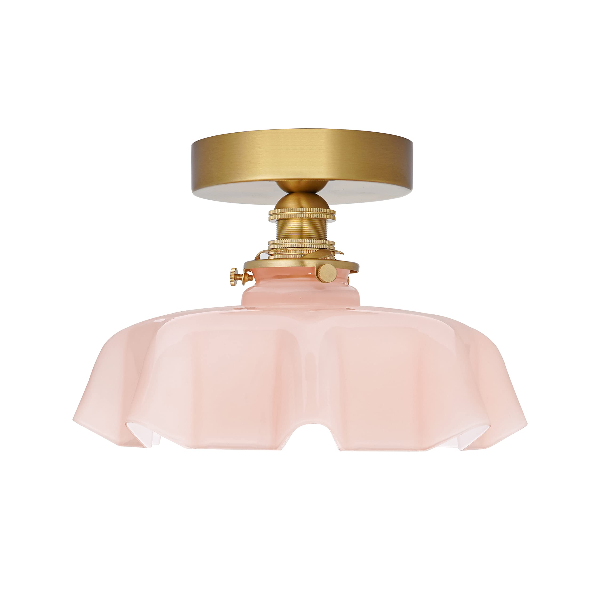 DSMJFU Vintage Pink Ceiling Light, Brass Pink Flush Mount Ceiling Light, Porch Ceiling Light Fixtures, Glass Small Semi Flush Mo