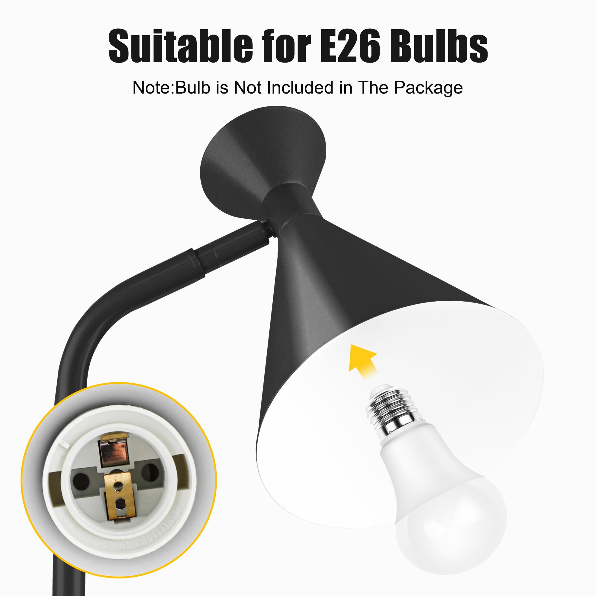 PARTPHONER Floor Lamp, Adjustable Metal Heads, Black, Modern Design, Model PAFP073AB1, Foot Switch, Ideal for Living Room, Office, Kids Room