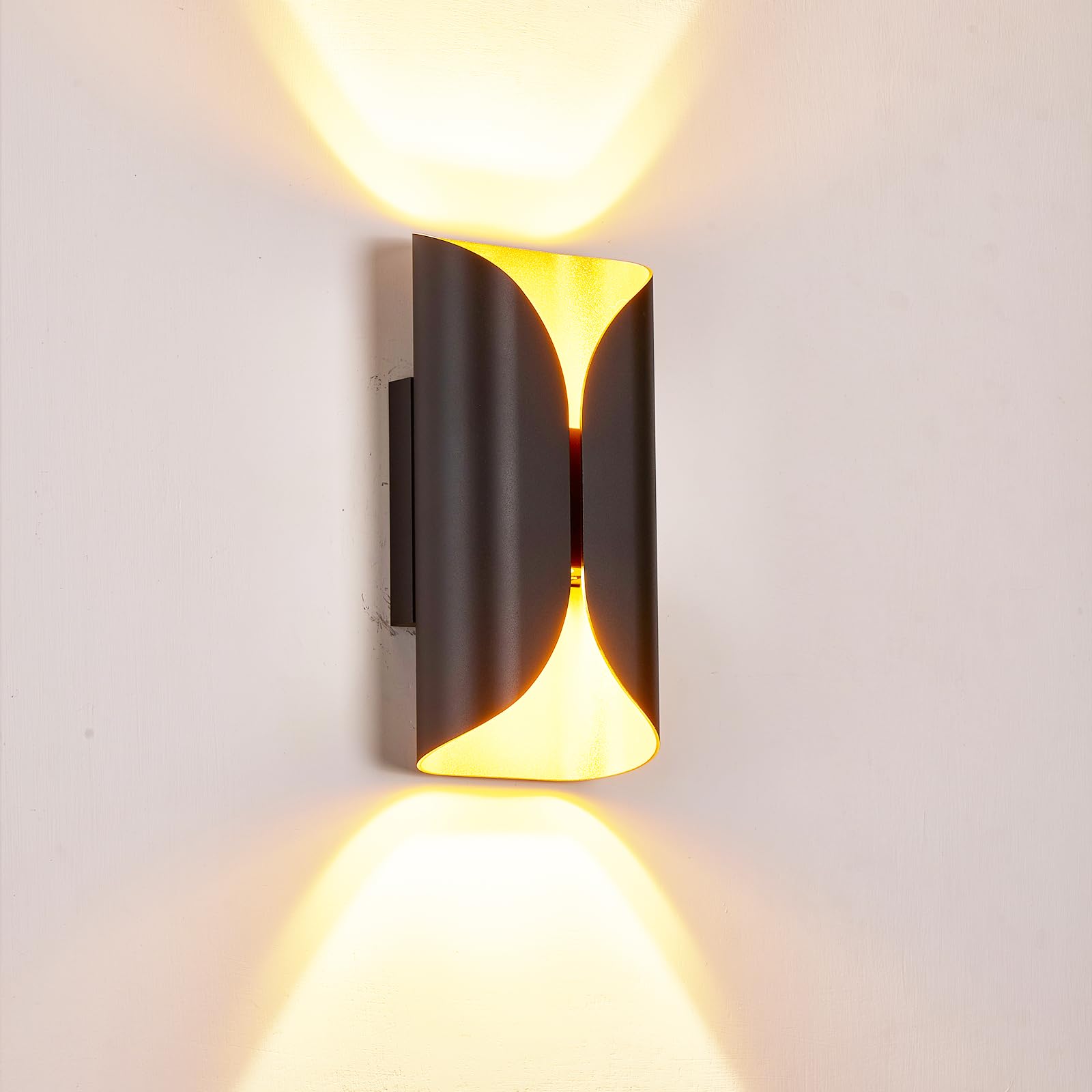 LUXLUCIO Black & Gold Aluminum LED Wall Sconces, IP65 Waterproof Indoor Outdoor Wall Lights, 1200LM 12W 120V CRI90+ 2700K-5000K 