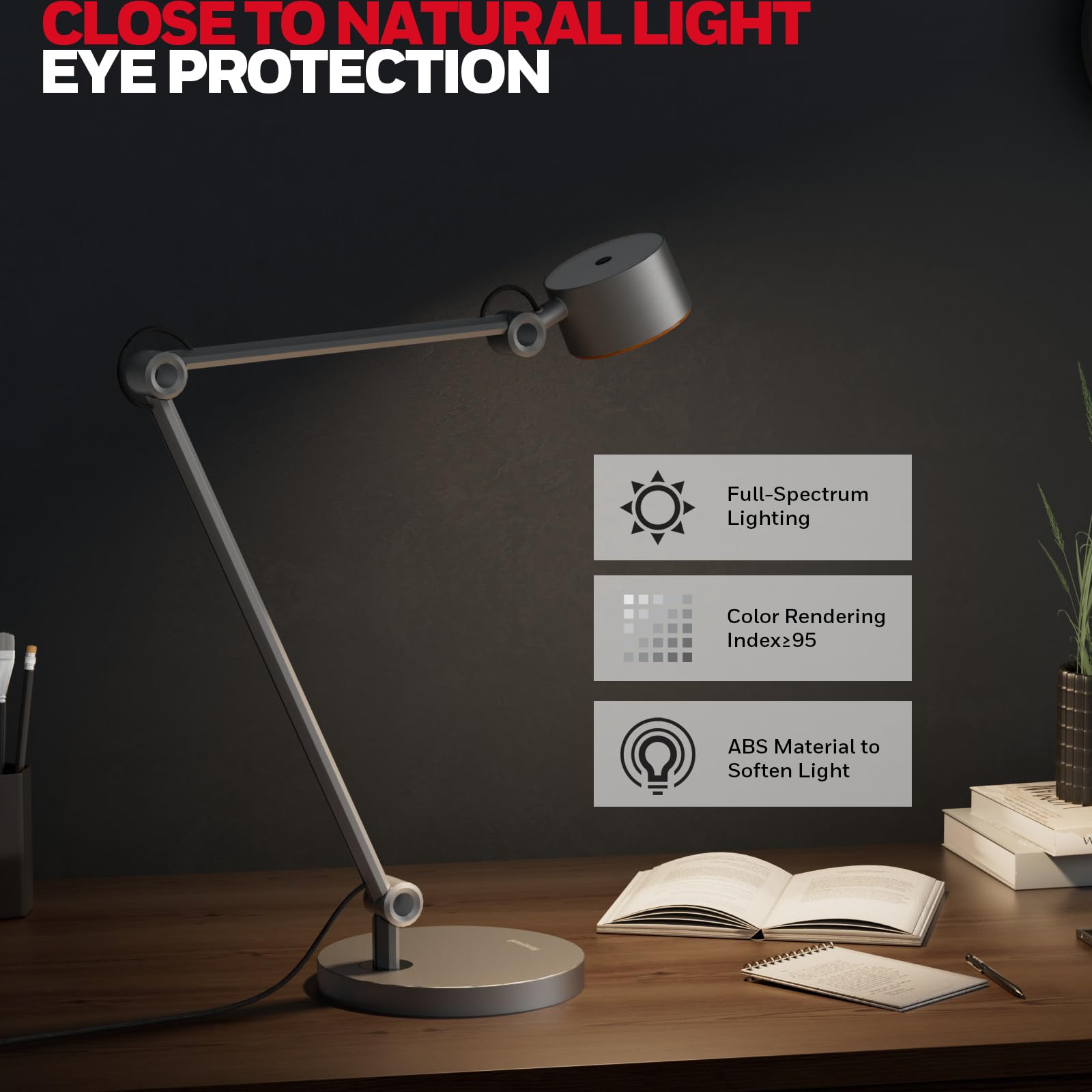 Honeywell Led Desk Lamp Office - 01A Sunturalux™ Table Lamp Eye Caring Natural Light, 4000K Dimmable Touch Desk Light Full Metal Efficient Light For Home Office Bedroom Read Study Work