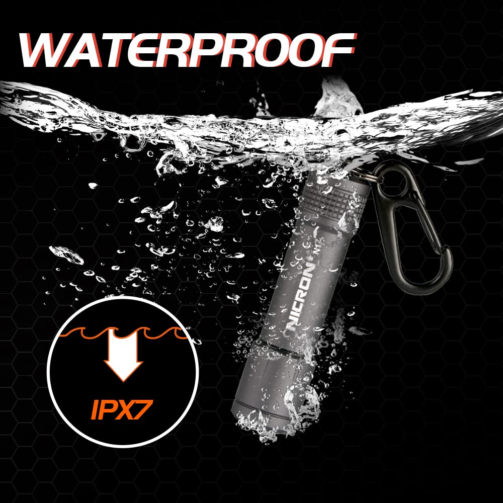 NICRON EDC Keychain Flashlight N1, Mini LED Light, IPX7 Waterproof, Aluminum, Gray