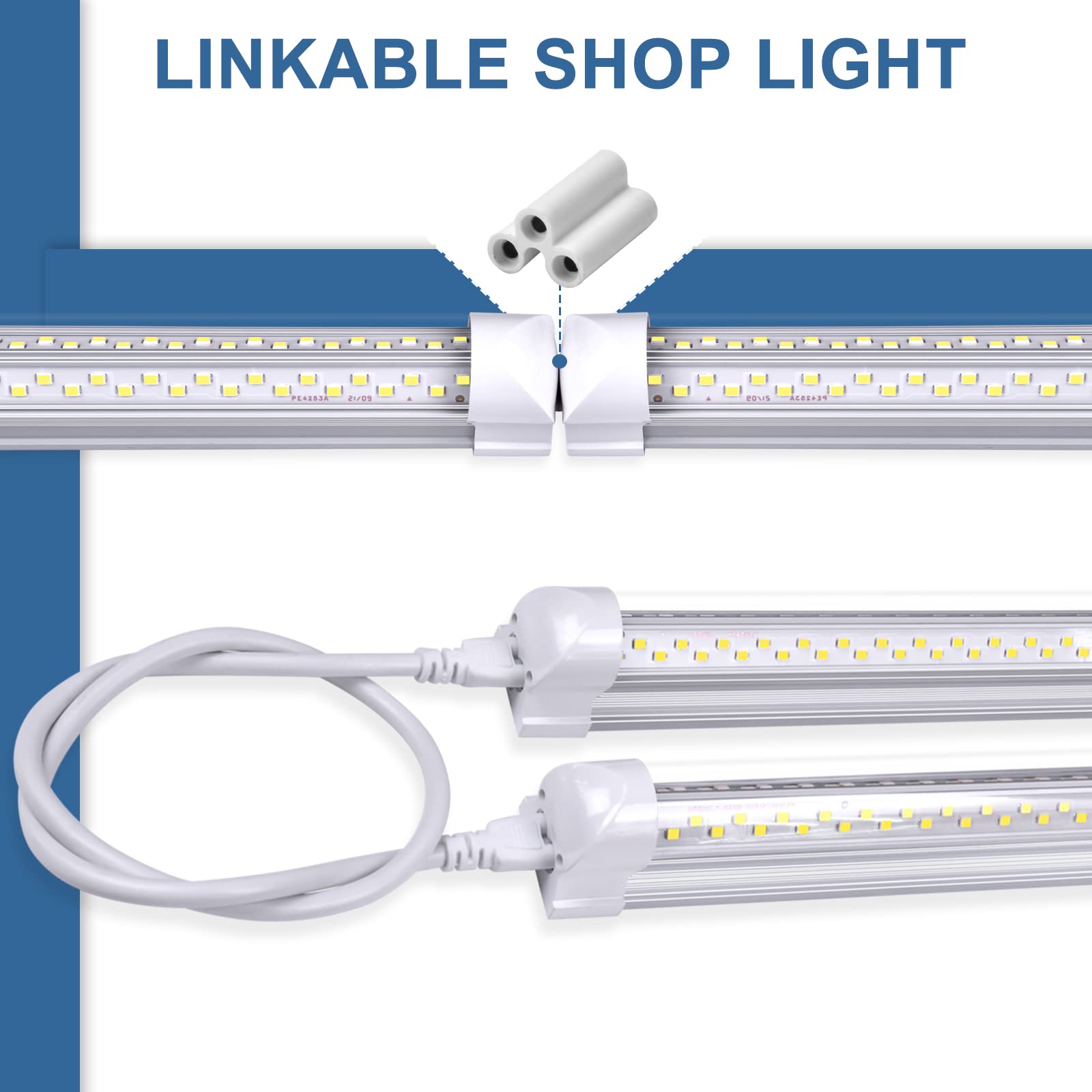 ONLYLUX 8Ft LED Shop Light Fixture - 100W 15000LM V Shape, Aluminum, 6500K, Pack of 10, Model ON-6000-V-10