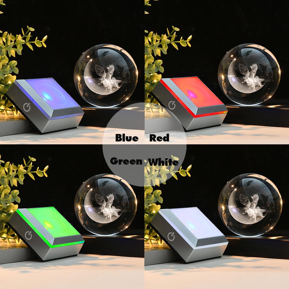 Zrenjhus 3D Moon & Fairy Crystal Ball With Colorful Light Base 80Mm Laser Fairy Glass Decorative Ball Fairy Snow Ball Gifts Expr