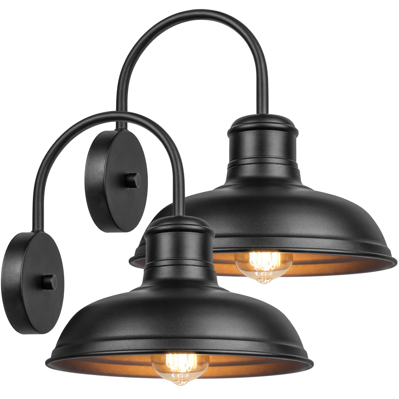 VerRon 2-Pack Matte Black Gooseneck Outdoor Wall Lights, Industrial Metal Sconces for Porch, Garage, Entryway, Model B10015P