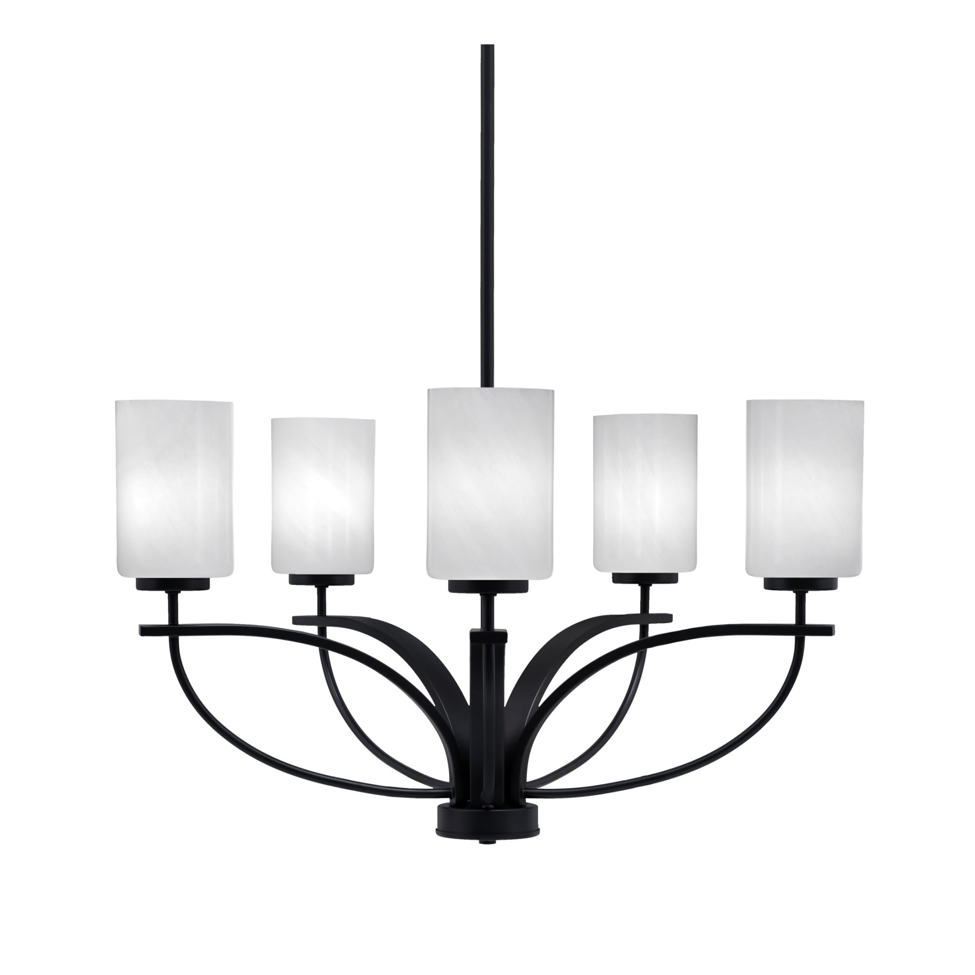 Toltec Lighting Cavella 5 Light Chandelier in Matte Black Finish with 4&quot; White Marble Glass