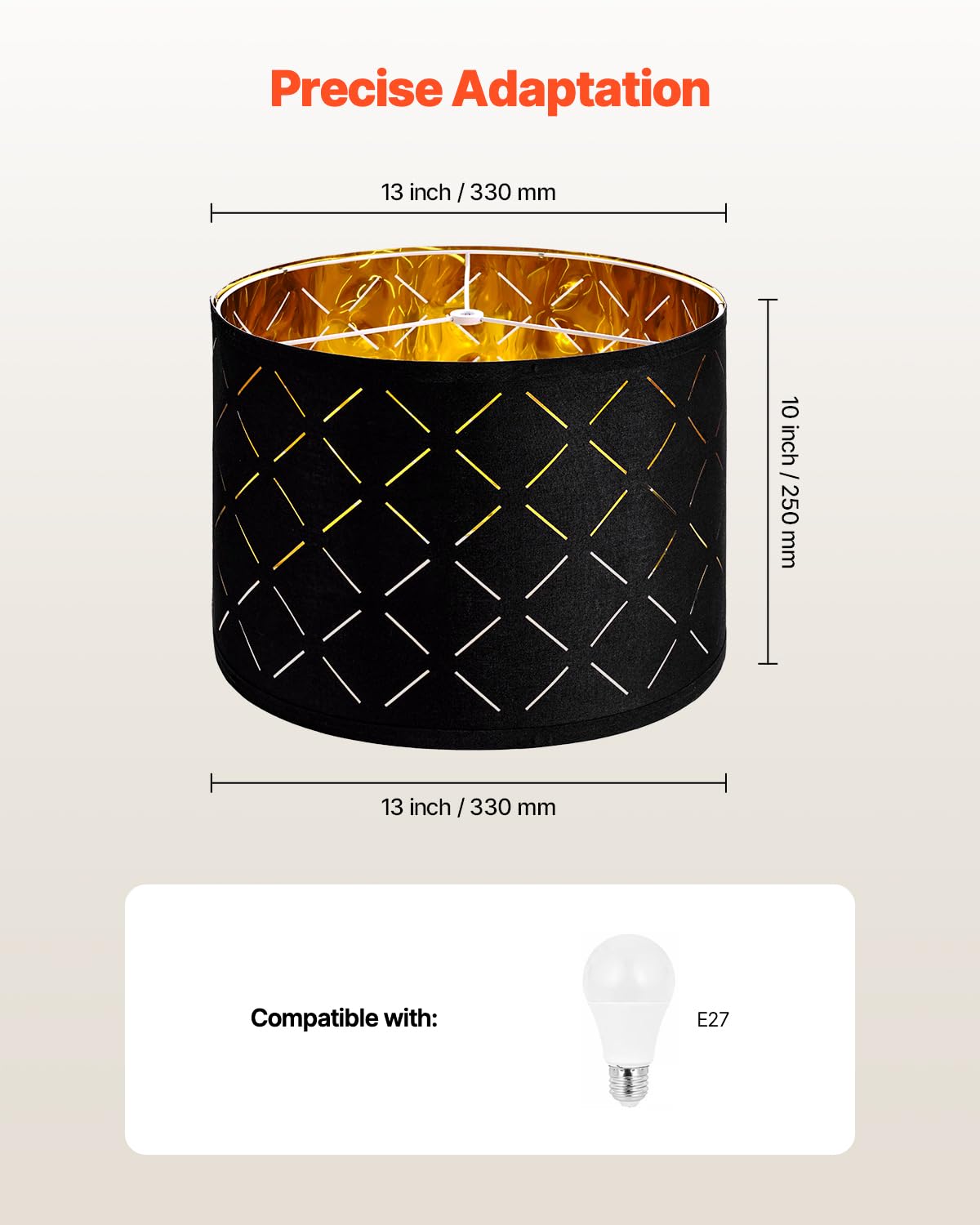 VEVOR Drum Lampshade Set, Black Diamond Design, 13inx13inx10in, Replacement for Table & Floor Lamps, Model heiselingxingloukong