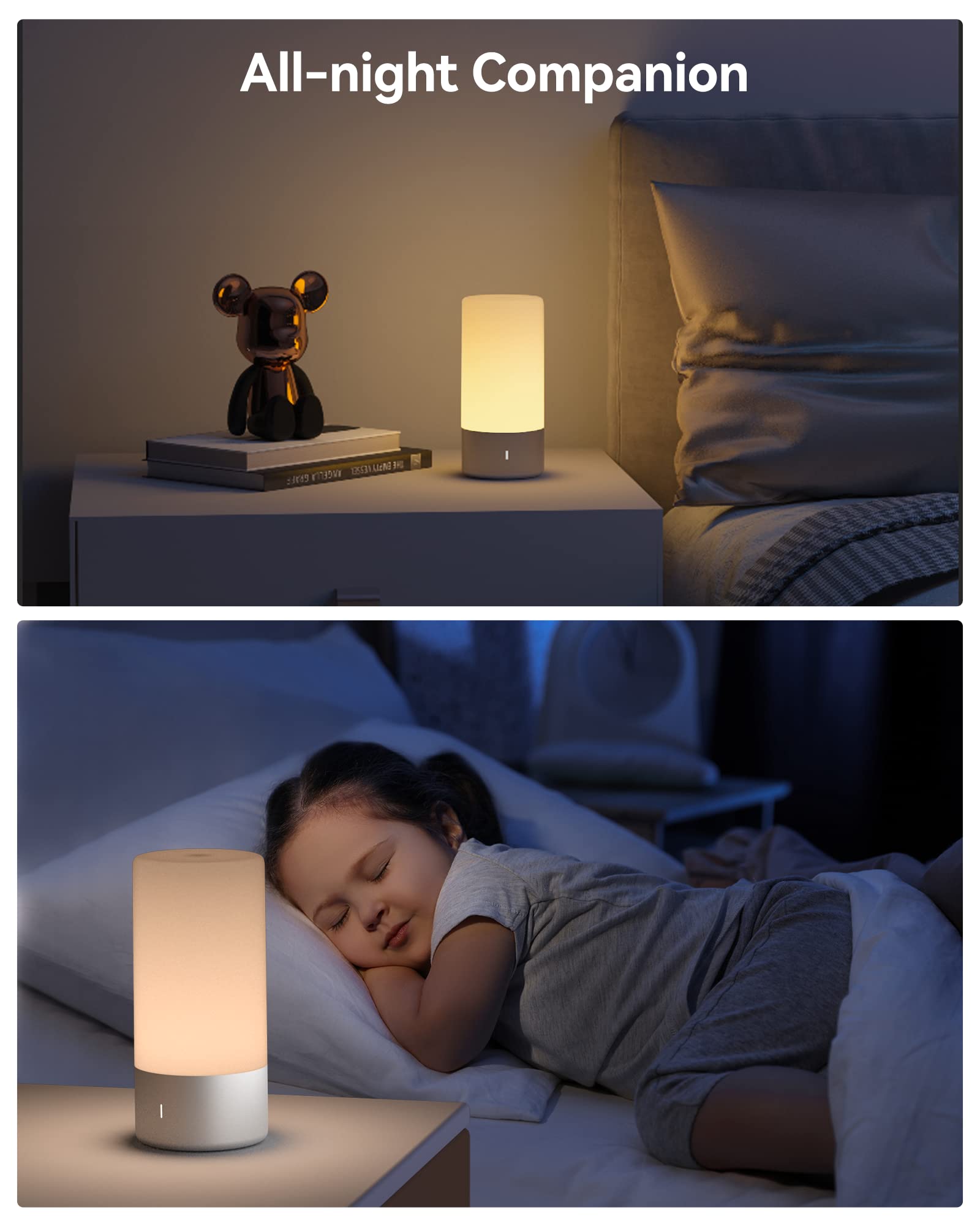 ROOTRO Table Lamp - Advanced Touch Control, 3-Level Dimmable, Warm White & 256 RGB, Gray, Model T6, Aluminum & PC Material