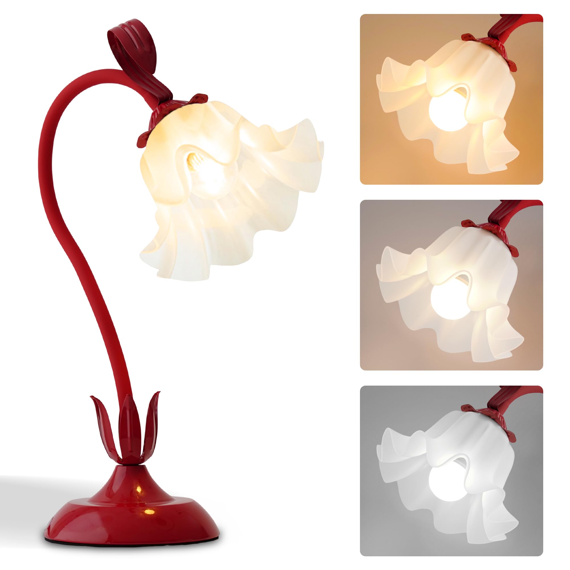 WULCFCH Flower Table Lamp, LED Bedside Lamp, 3 Color Modes, Acrylic, Red, Model huadeng-1