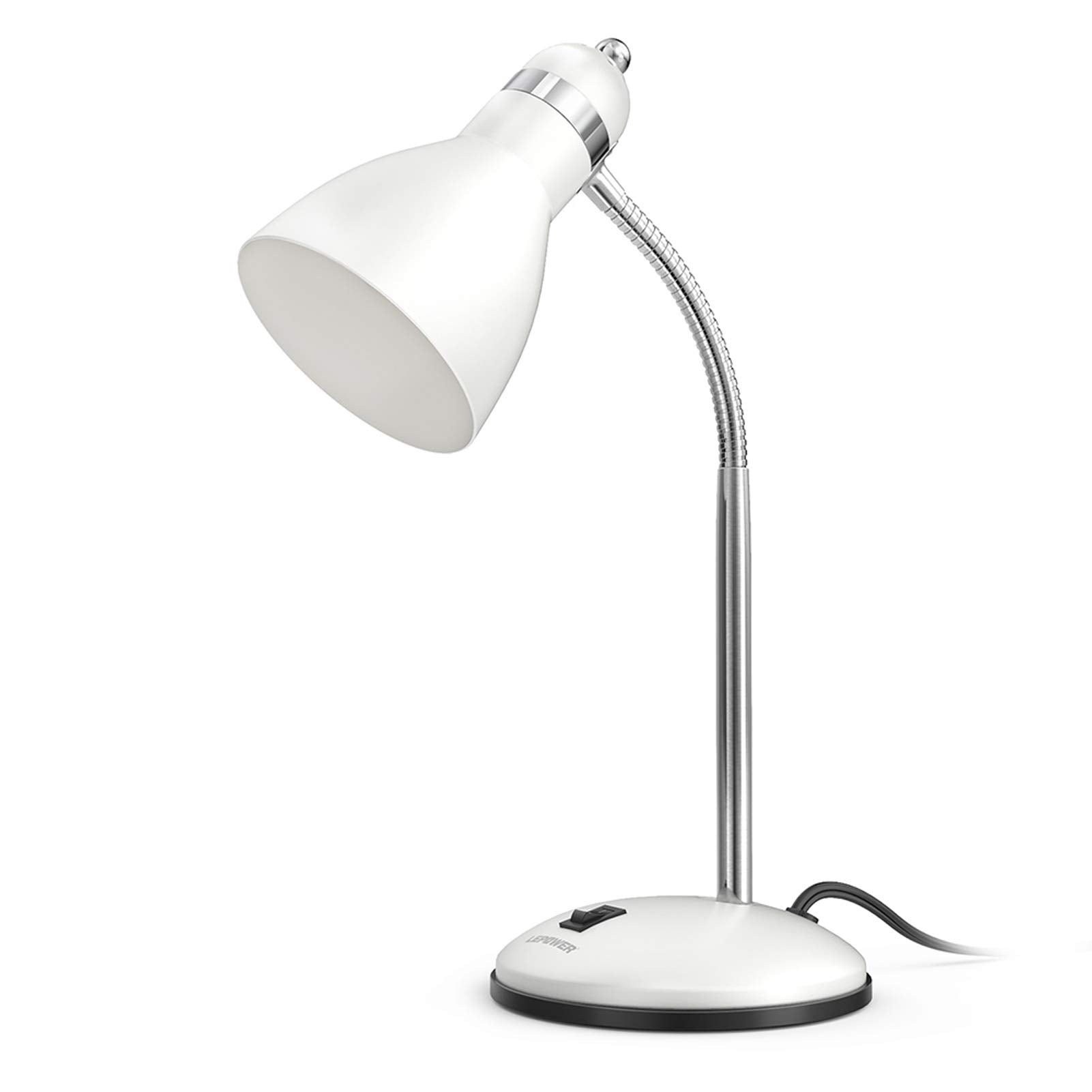 Lepower Metal Desk Lamp, Adjustable Goose Neck Table Lamp, Eye-Caring Study Desk Lamps For Bedroom, Study Room And Office (White
