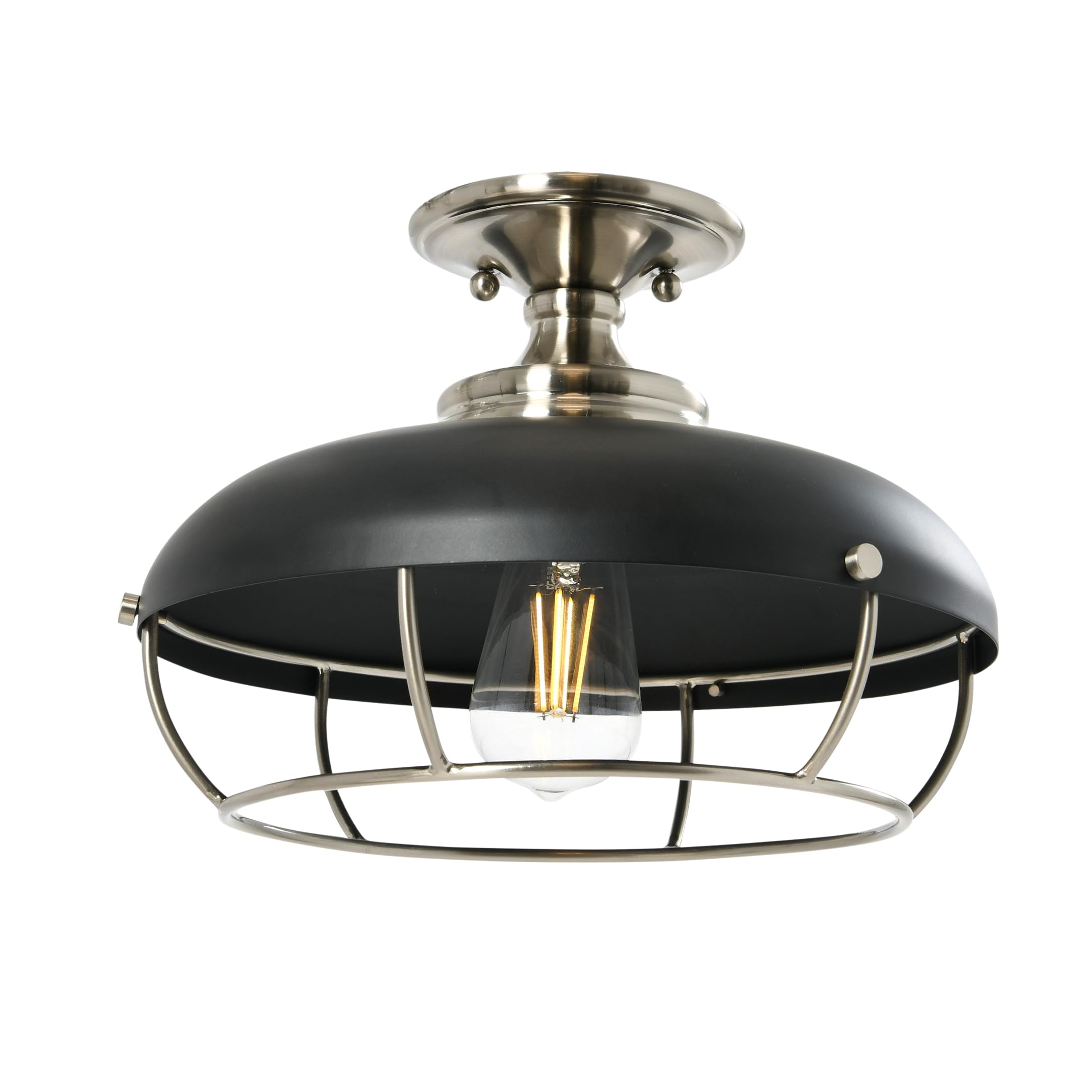 Robert Stevenson Lighting Presley - Caged Dome Metal Semi-Flush Mount Ceiling Light, Brushed Nickel And Matte Black