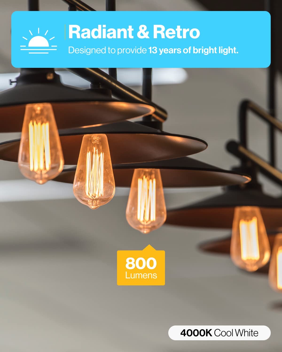 Sunco 12 Pack 60W Vintage Led Edison Bulbs Equivalent 8.5W Cri92 800 Lumens, Dimmable St64 Filament 4000K Cool White E26 Medium