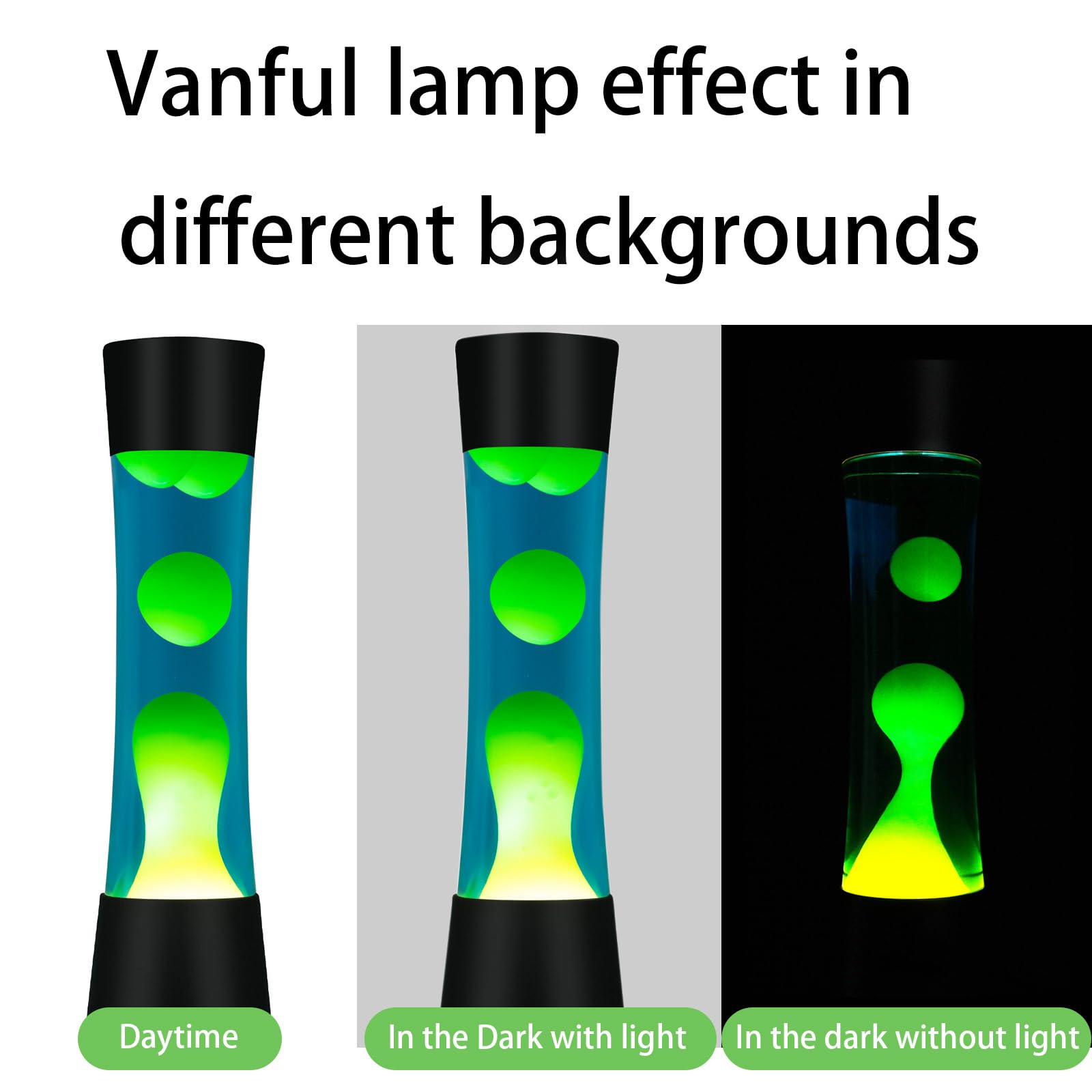 Vanful Liquid Motion Lamp - Glitter with Yellow Wax in Blue Water, 16in Aluminum, Black Base - Night Light for Home & Office Decor