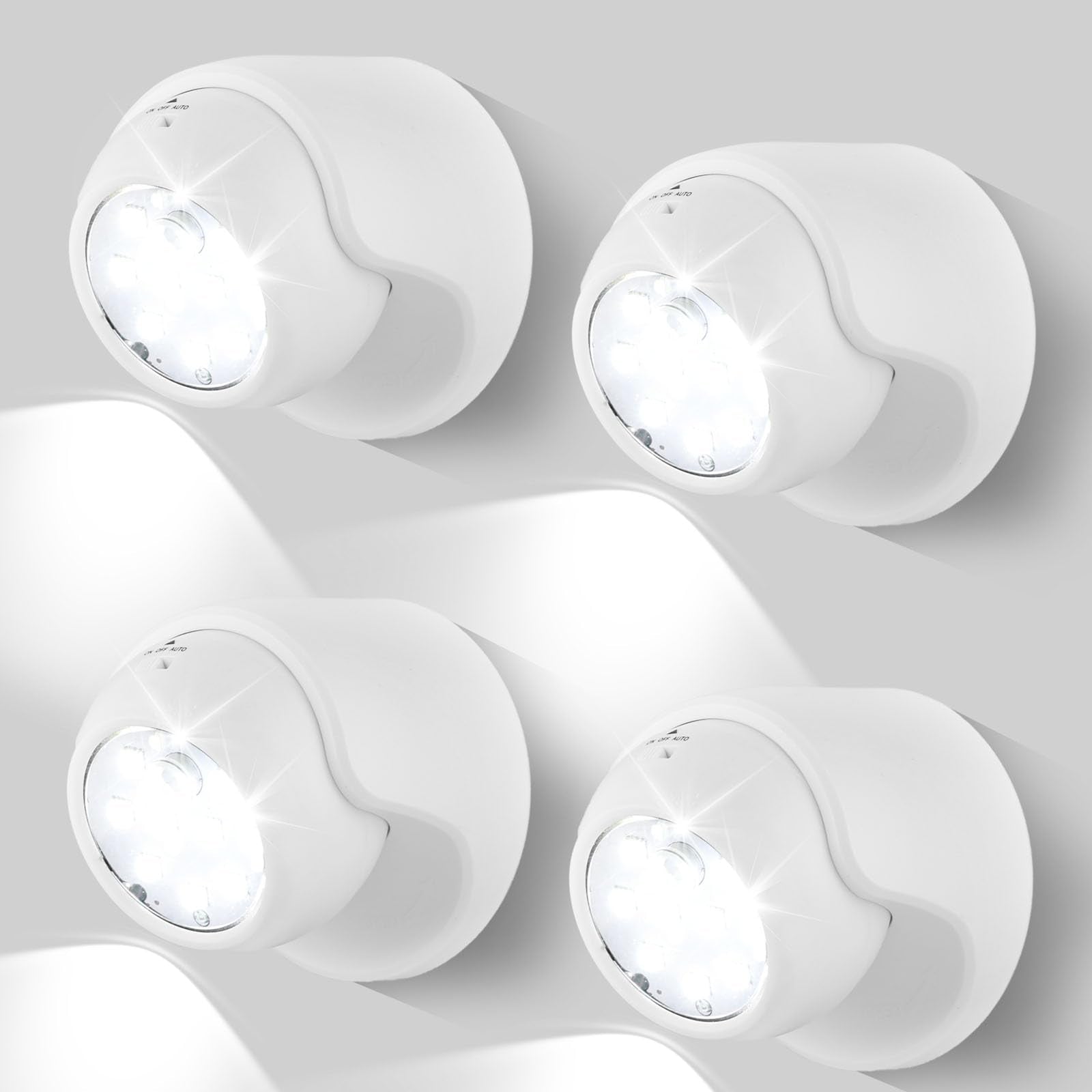 Lemonbest Motion Sensor Outdoor Lights - Wireless Battery Operated Security Light, White, 4 Pack, Model 4597189