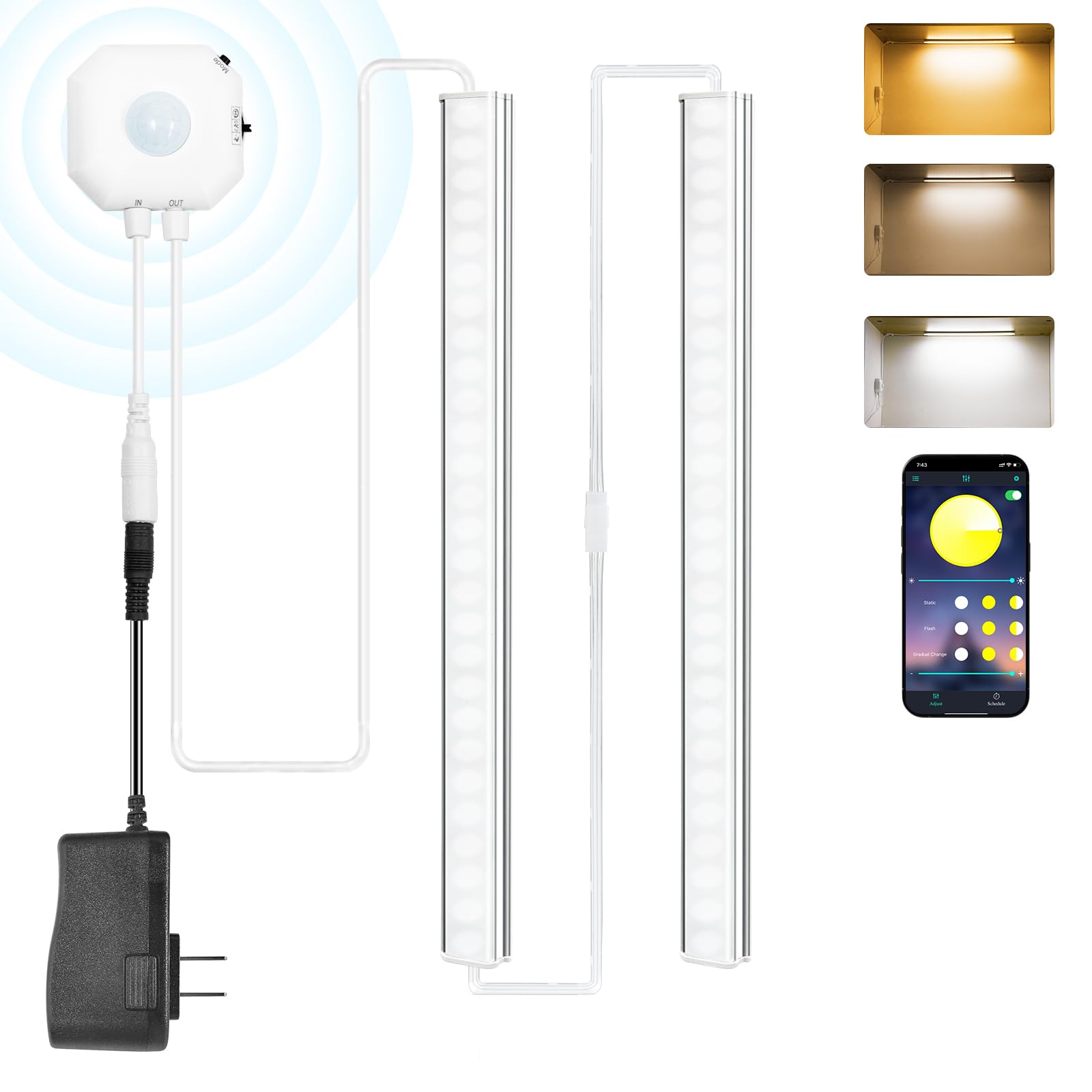 MORIACC Under Cabinet Lighting,Dimmable 2700-6000K Closet Lights,12 Inch Ultra Thin Under Counter Lights,Motion Sensor Under Cab