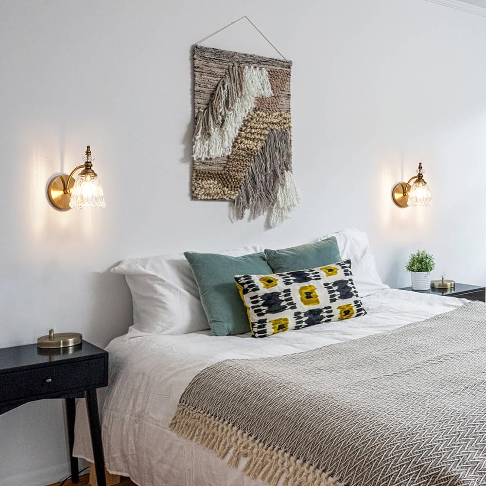 Ditoon Vintage Brass Wall Sconces Set of Two, G9 Bulbs, Glass, 1 Light, Brushed Gold, Model DX230004V1