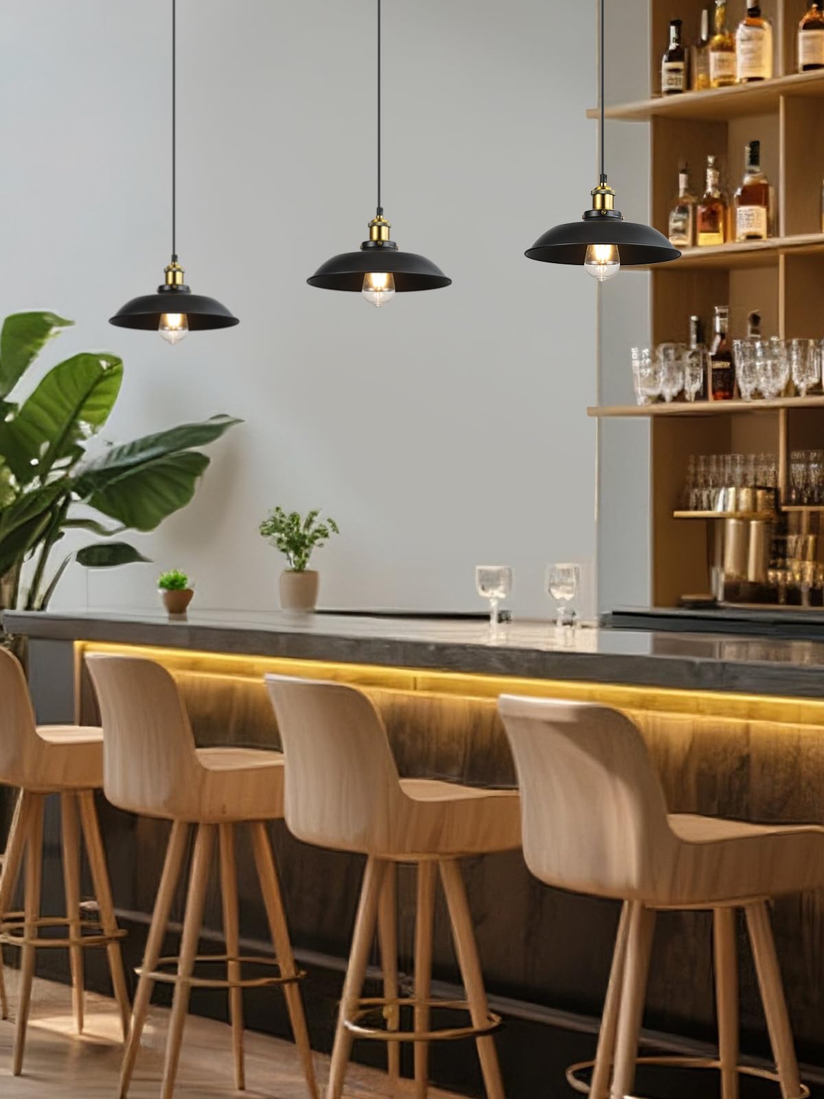 Newrays Pendant Lights - 3 Pack E26 E27 Black Metal Lampshade - Vintage Farmhouse Lighting for Kitchen Dining Room Bar Foyer - Model PD-28
