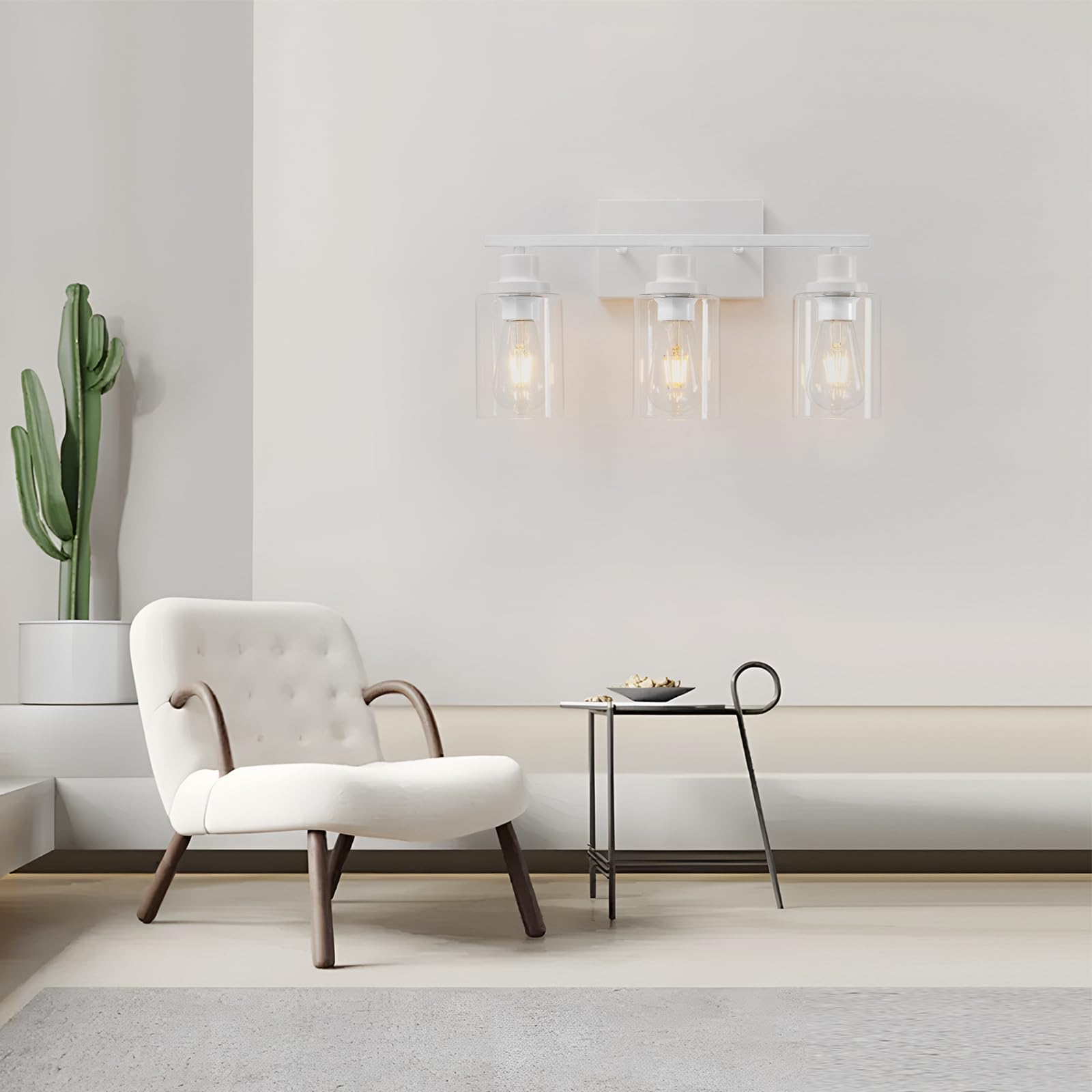 Hccz 3 Light Bathroom Vanity Light Fixture - Modern White Glass Sconces For Bathroom, Bedroom, Living Room - Model 800-100-1078