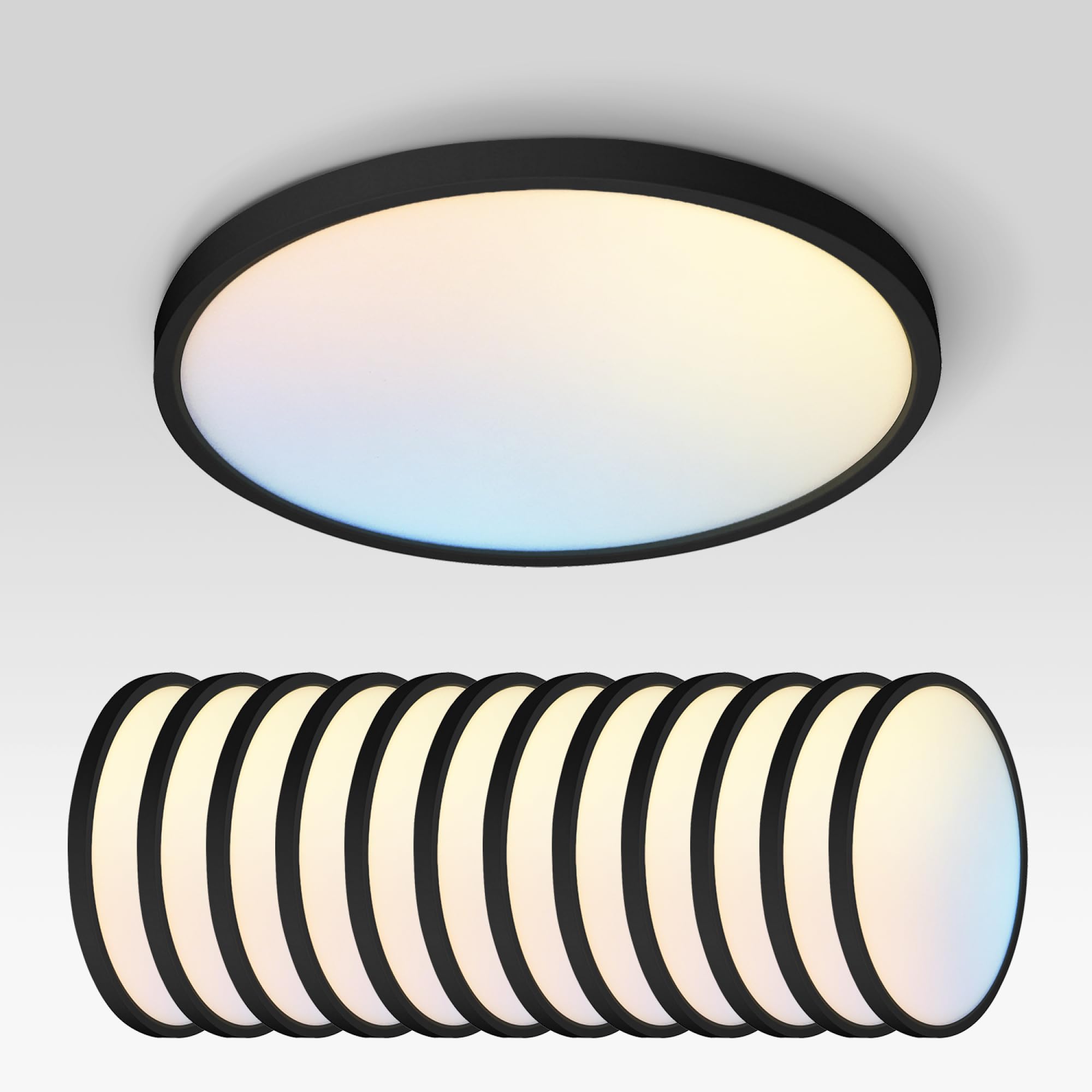 ASD LED Flush Mount Ceiling Light 24W 1900LM Dimmable 12in Round Black 12 Pack