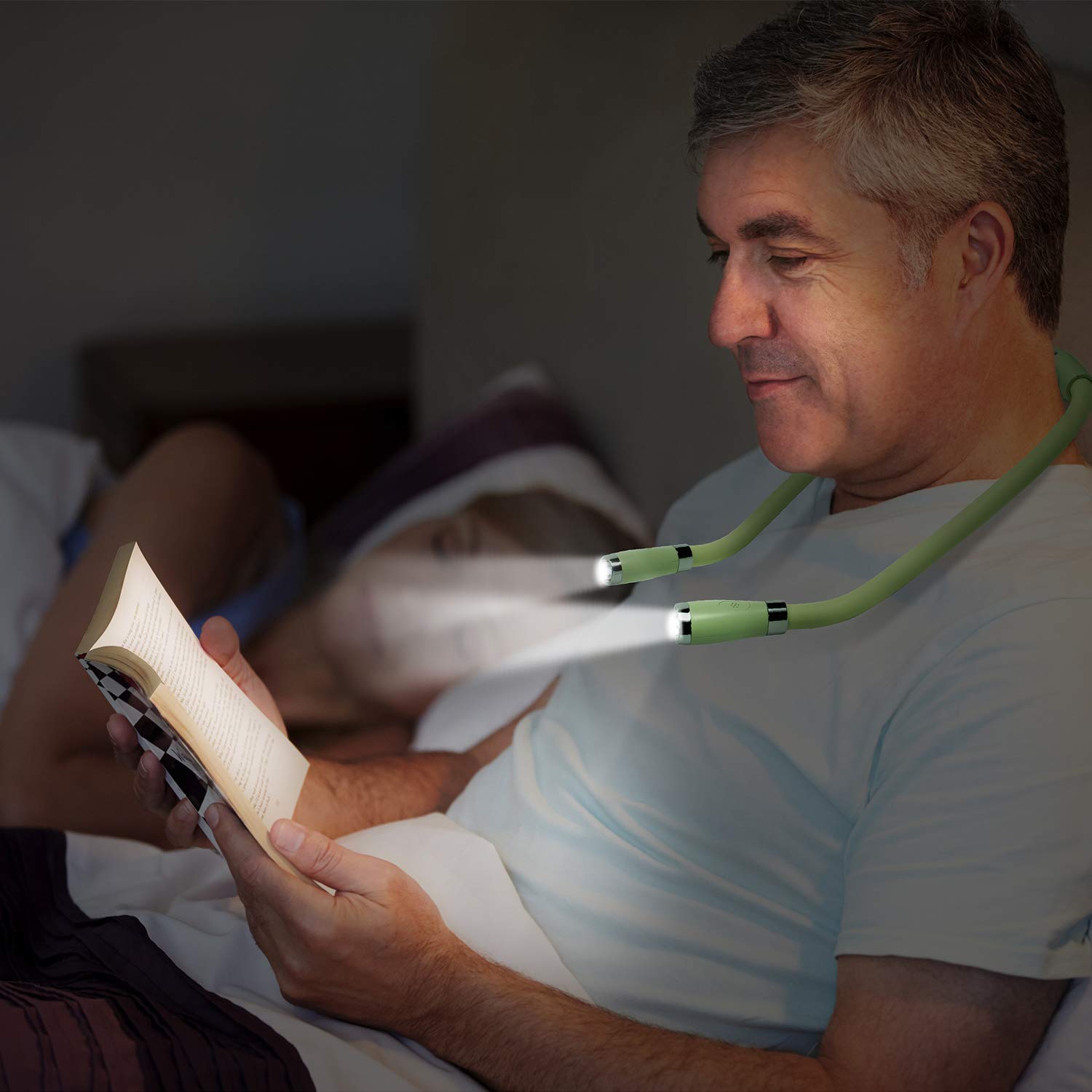 SingHong Neck Book Light - LED Reading Lamp, USB Rechargeable, 4 Brightness Levels, Small, Green, Model SHNBL-G03