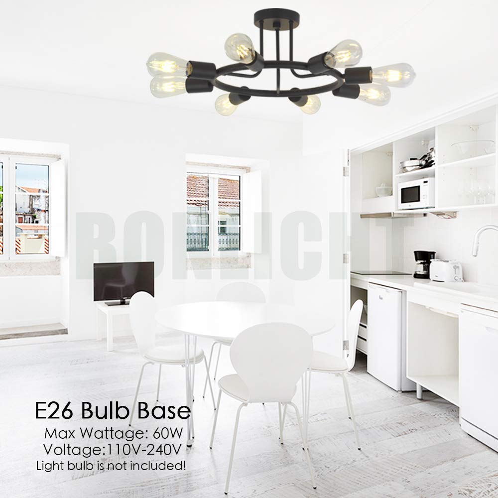 Bonlicht 8 Lights Semi Flush Mount Sputnik Ceiling Light Modern Metal Chandelier Lighting Black Industrial Vintage Sputnik Light