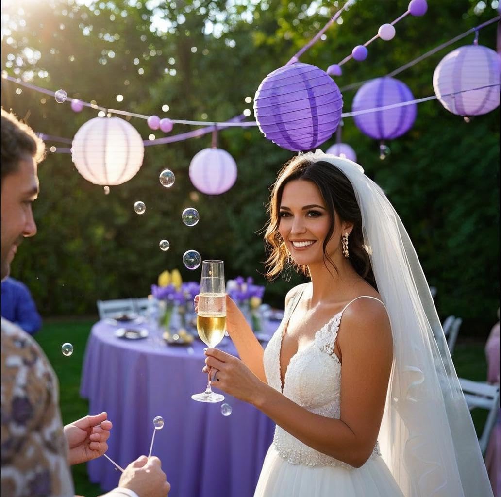 Capesaro Purple Pink Paper Lanterns Decorative 15Pcs Party Hanging Decorations For Bachelorette Wedding Birthday Baby Shower Graduation Anniversary Mermaid Lavender Themed Room Decor