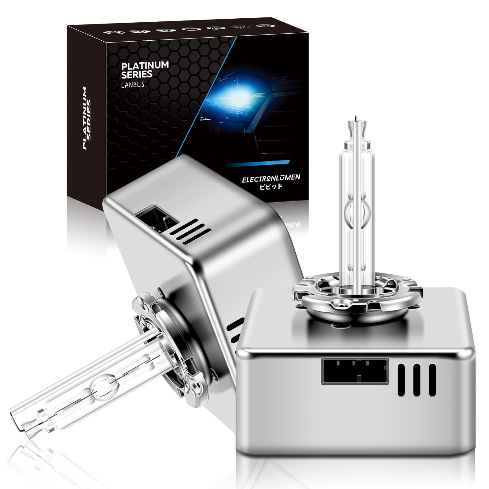 ELECTRONLUMEN D5S HID Xenon Headlight Bulbs 35W 6000K Cool White High Low Beam Replacement Headlamps - Metal Base, Pack of 2