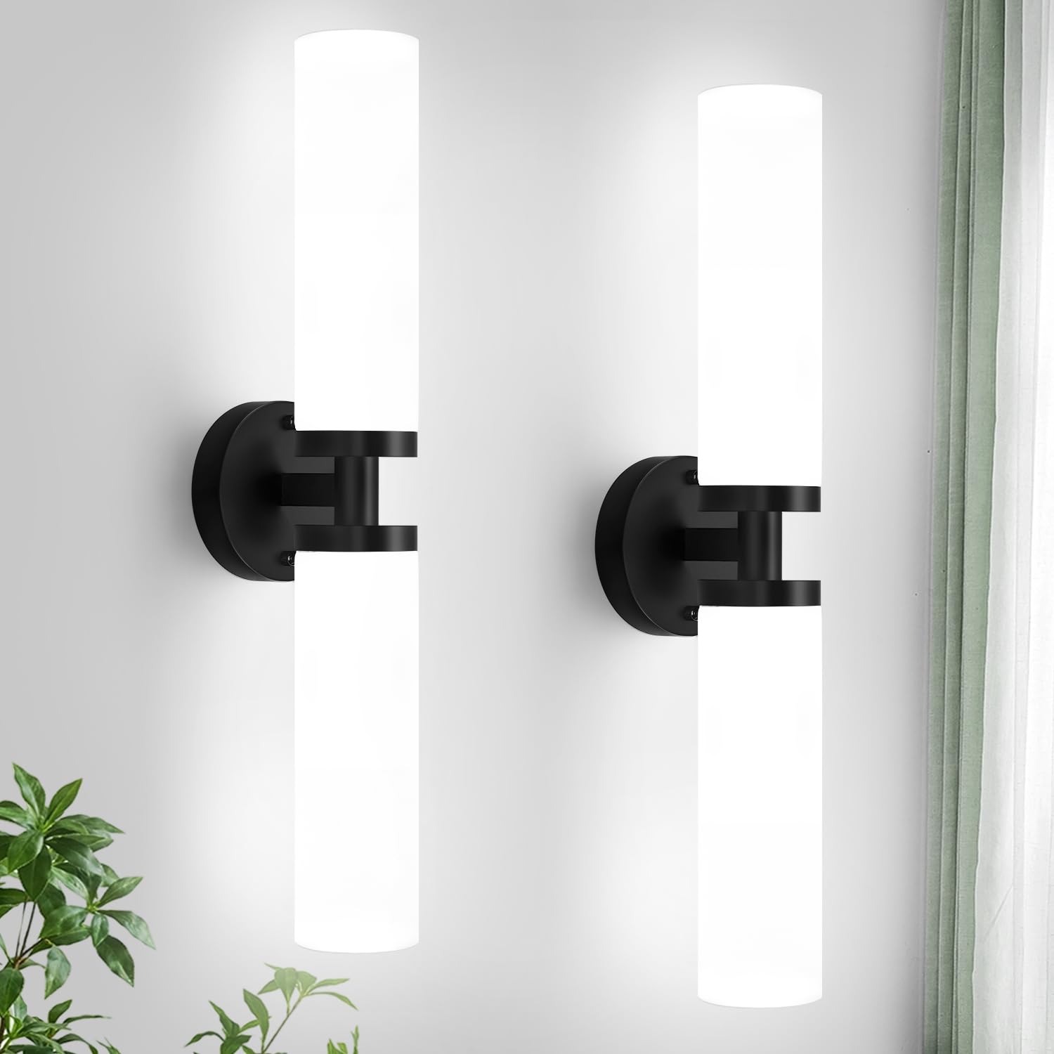 Indoi Wall Sconces Set Of Two  Matte Black Bathroom Sconces Wall Lighting With Milky White Glass  Modern Sconces Wall Decor Set Of 2 Bathroom Light Fixtures For Mirror Living Room Hallway Bedroom