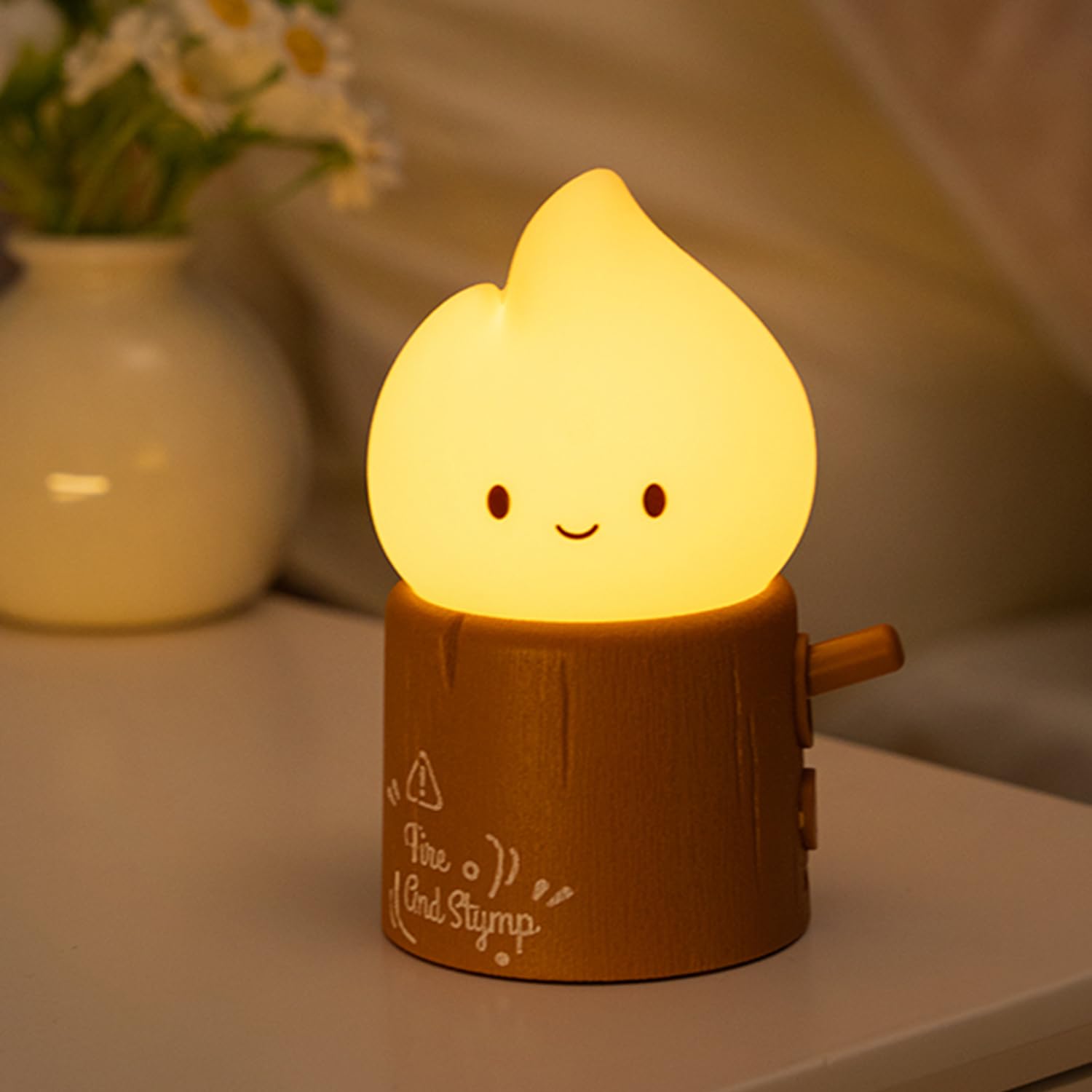 Myratts Led Cute Stump Fire Night Light, Dimmable Nursery Kawaii Lamps, Super Squishy Silicone USB Rechargeable Timer Night Lamp