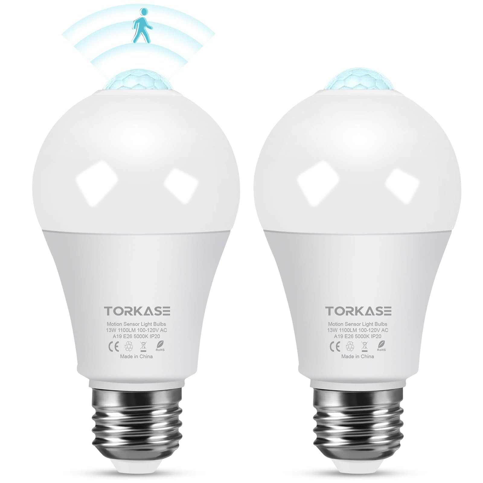 Motion Sensor Light Bulbs, 13W (100Watt Equivalent), Motion Activated Dusk to Dawn Security LED Bulb, 5000K Daylight, Energy-Efficient, for Indoor and Outdoor Lighting, Porch, Stairs, Hallway 2Pack