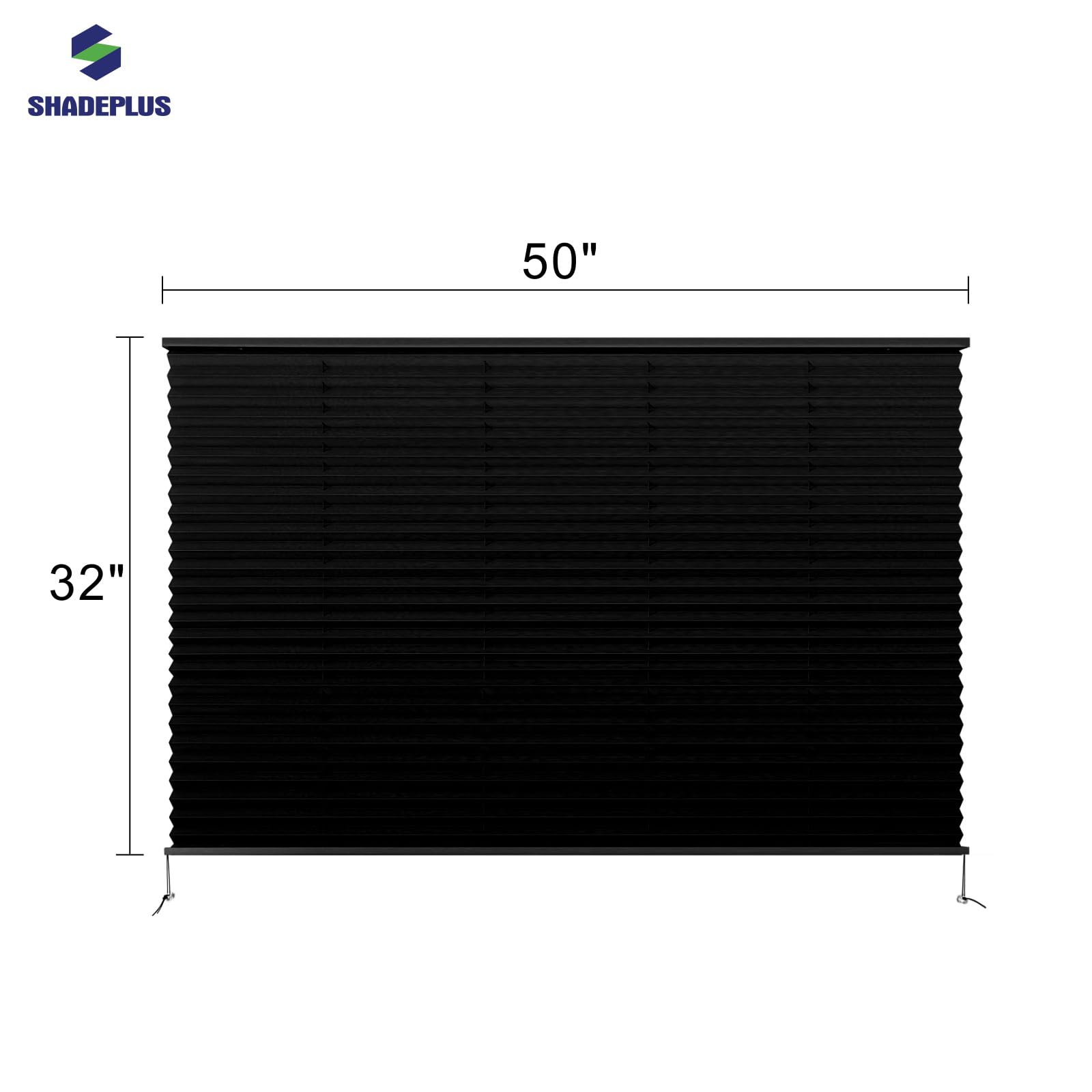 SHADEPLUS RV Pleated Shades, 50in W x 32in H, Black, Polyester Blend, Model NBZL-BLACK-50/32, Ideal for Travel Trailers and