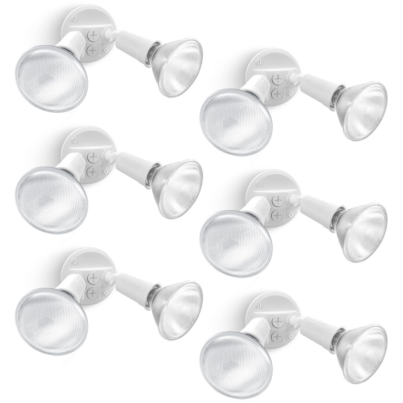 LUTEC 6 Pack Adjustable Twin Par Holder Outdoor Flood Lights  Switch Controlled Security Lights  Floodlights Fixture  Waterproof Exterior Max 300 Watt Par38 Flood Light for Garage  Yard  Porch-White