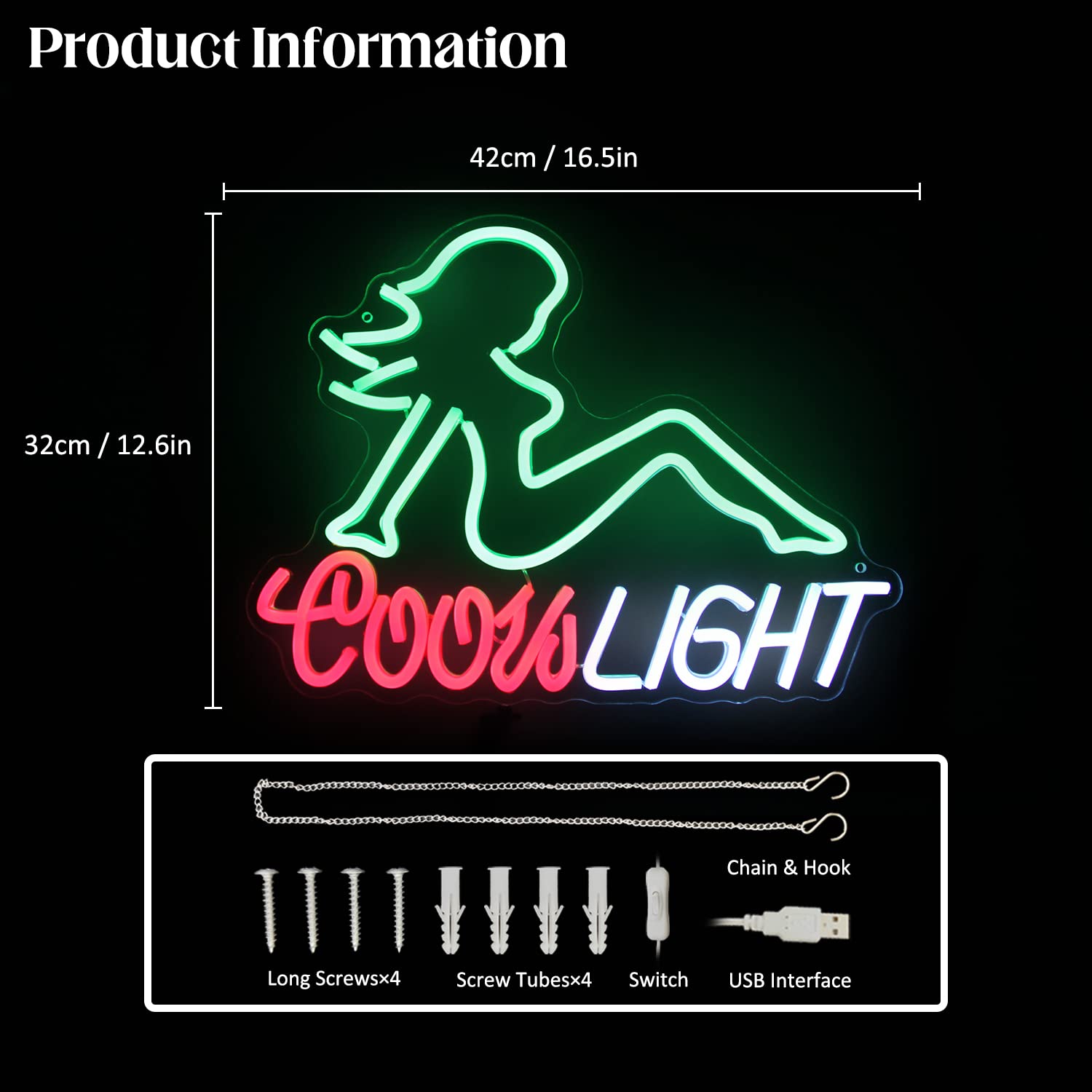 CKTBLEY Neon Sign - LED Wall Art for Bar Decor, 16.5inx12.6in, Green, Model CC-Green Woman
