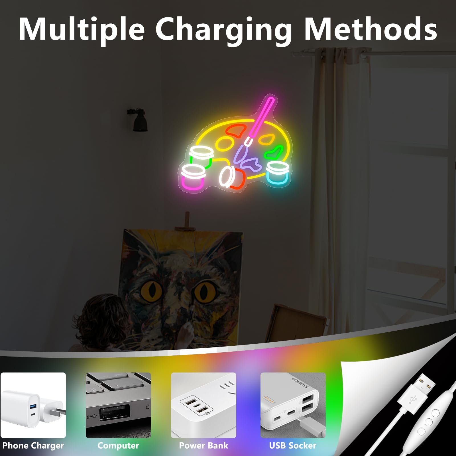 Saly Ror Paint Palette Neon Sign Led Light for Wall Decor, Neon Lights for Business Sign Studio, Neon Led Light for Graduation G