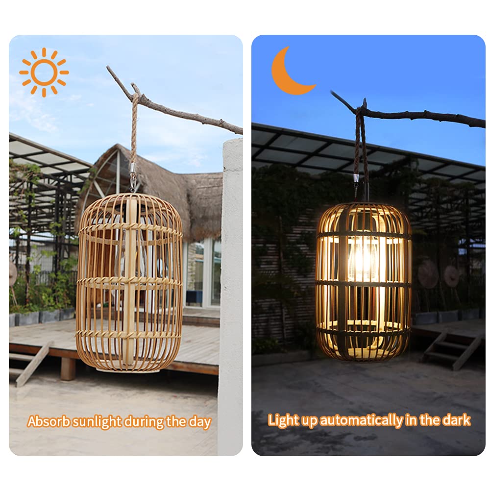 Livinlarge Solar Lantern - Outdoor Waterproof Hanging Rattan with Handle, Multicolor, Model HSL432 for Garden Patio Decoration