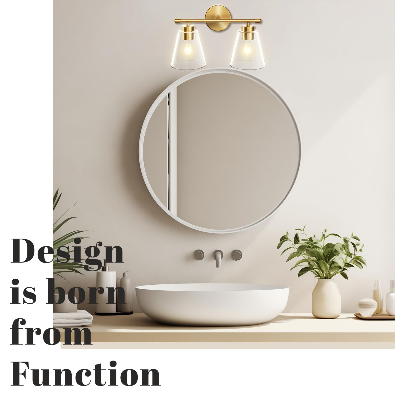 Hamilyeah Bathroom Vanity Light Fixtures Over Mirror, 2 Light Wall Light Fixture with Clear Glass Shade, Gold Sconces Wall Light