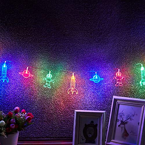 50 Led Children'S Room Led String Light Astronaut Spaceship Rocket Pendants Holiday Party Lights Wall Window Nursery Or Kids Room Decor Wedding Around The Garden Party Patio Christmas (Multicolour)