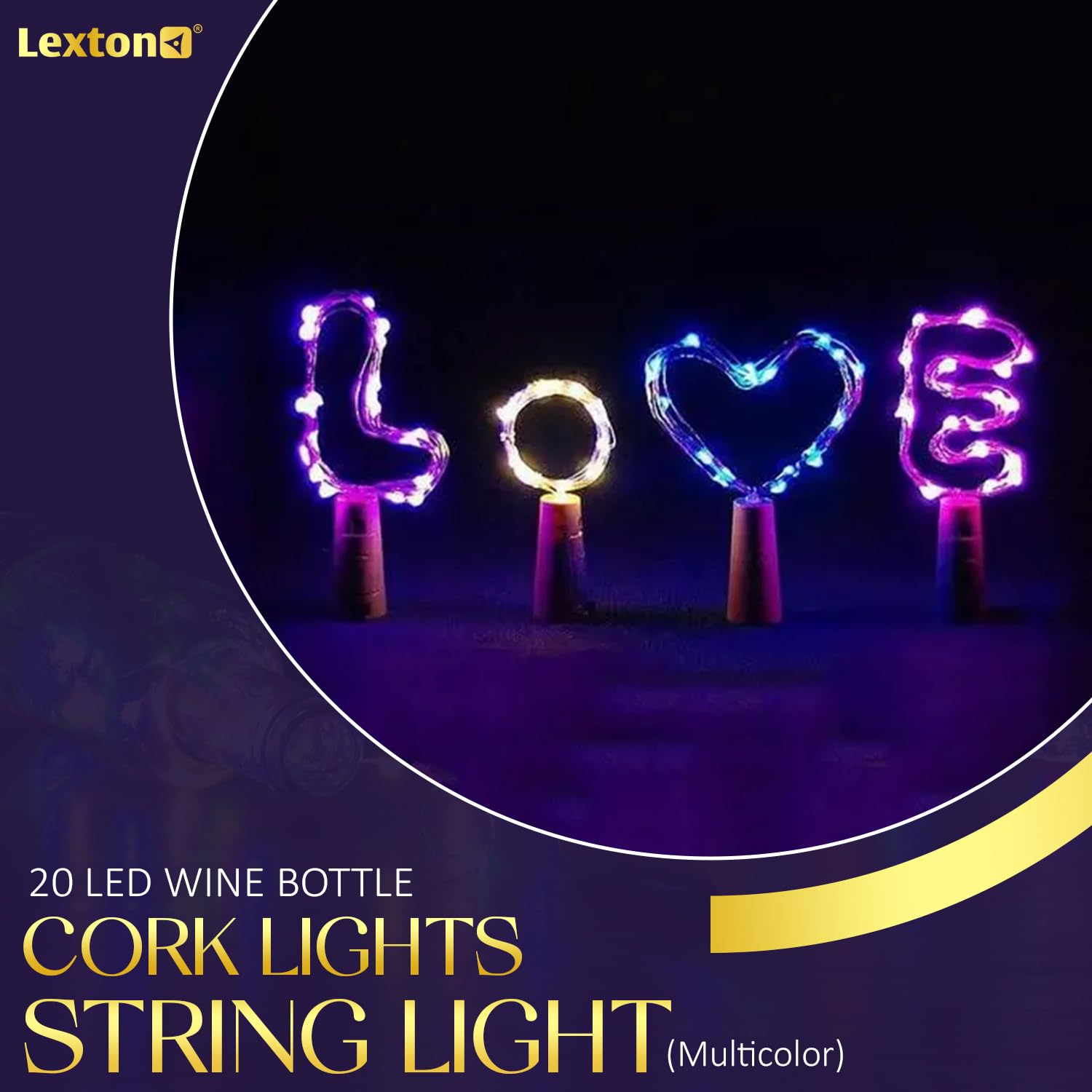 Lexton Decorative Wine Bottle Cork Light | 20 LED, Battery Powered, 2 Meter Long, IP65 Protection |Copper Light Suitable for Hom