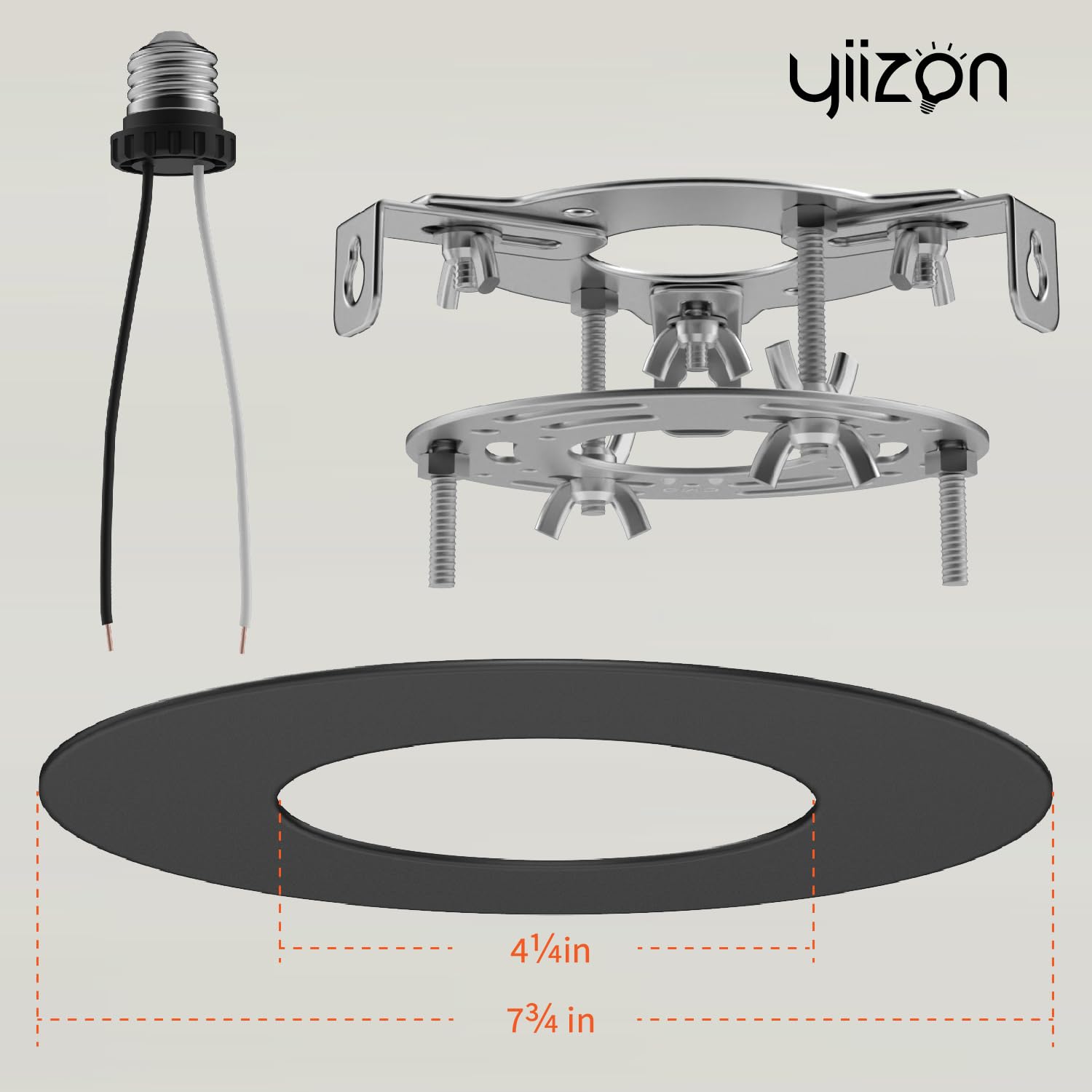 YIIZON R5-6-HEI Recessed Can Light Conversion Kit, Black Steel Medallion, 7¾ Inch, Pendant & Ceiling Fan Compatible