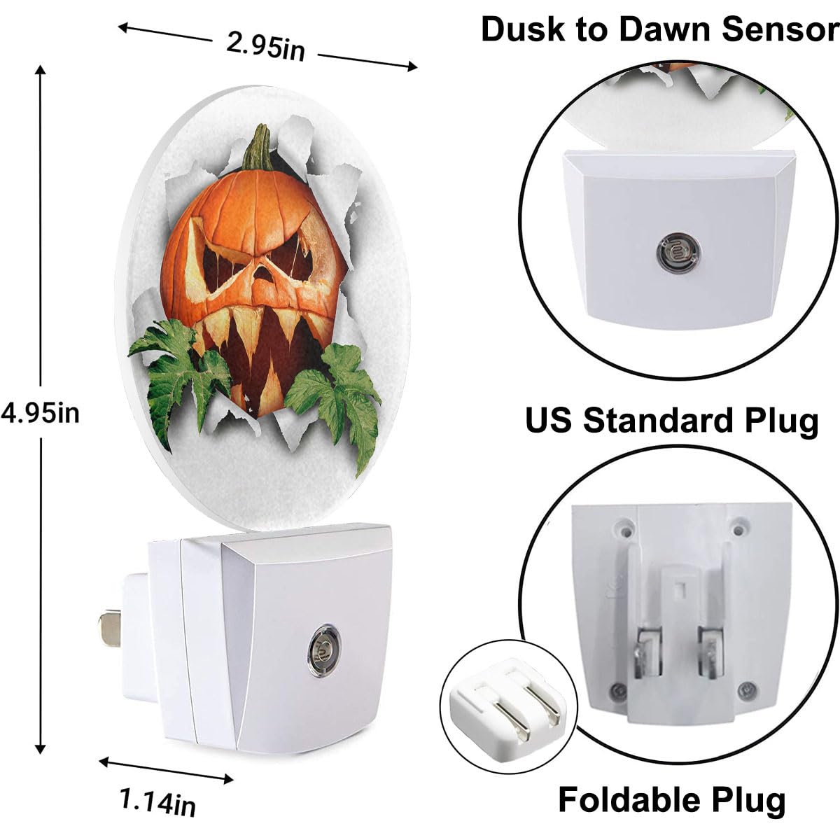 Uanvaha Scary Pumpkin Plug In Night Light Fall Harvest Funny Pumpkin Night Lamp Auto On/Off Dusk To Dawn Nightlights For Home Be
