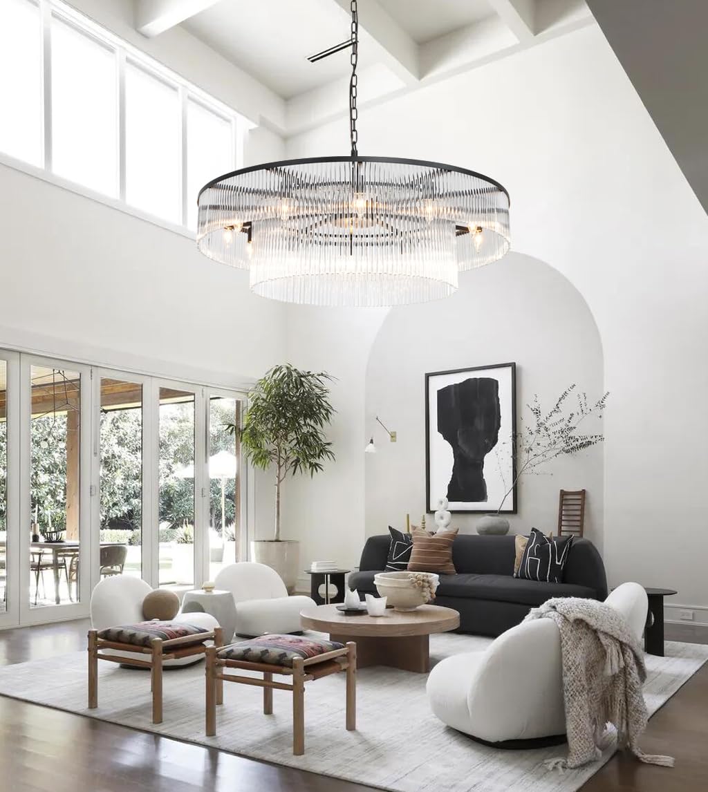 Akeelighting Large Modern Glass Chandelier Lighting Black Glass Chandeliers For High Ceiling Hall Living Room Stairs 12 Light Ha
