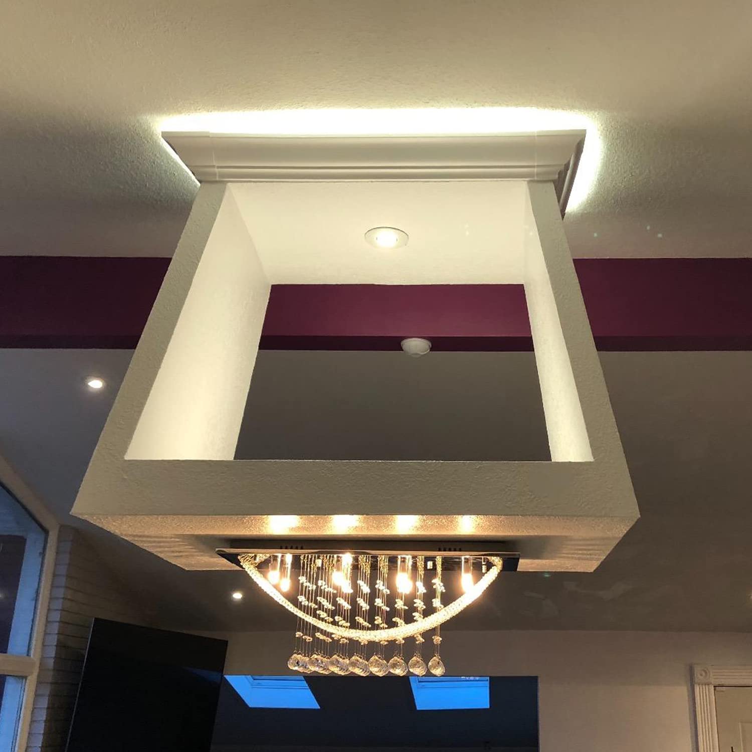 Silver Rectangle Crystal Raindrop Chandelier For Living Room, 8 Lights Modern Flush Mount Crystal Ceiling Light Fixture Pendant