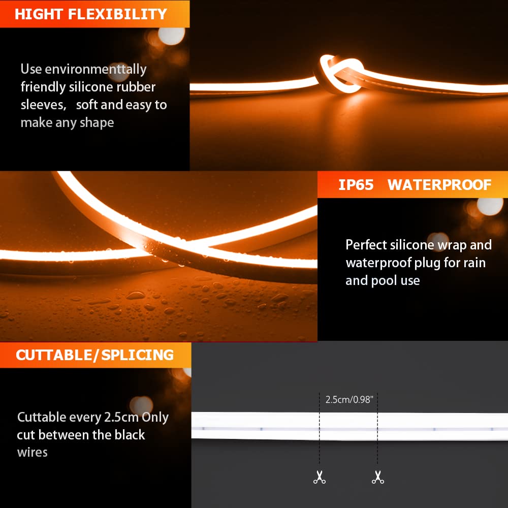 Owofydr 32.8Ft/10M/2Pcs Orange Led Neon Light Strip With Installation Accessories - Flexible Waterproof 12V Dc Rope Lights For E