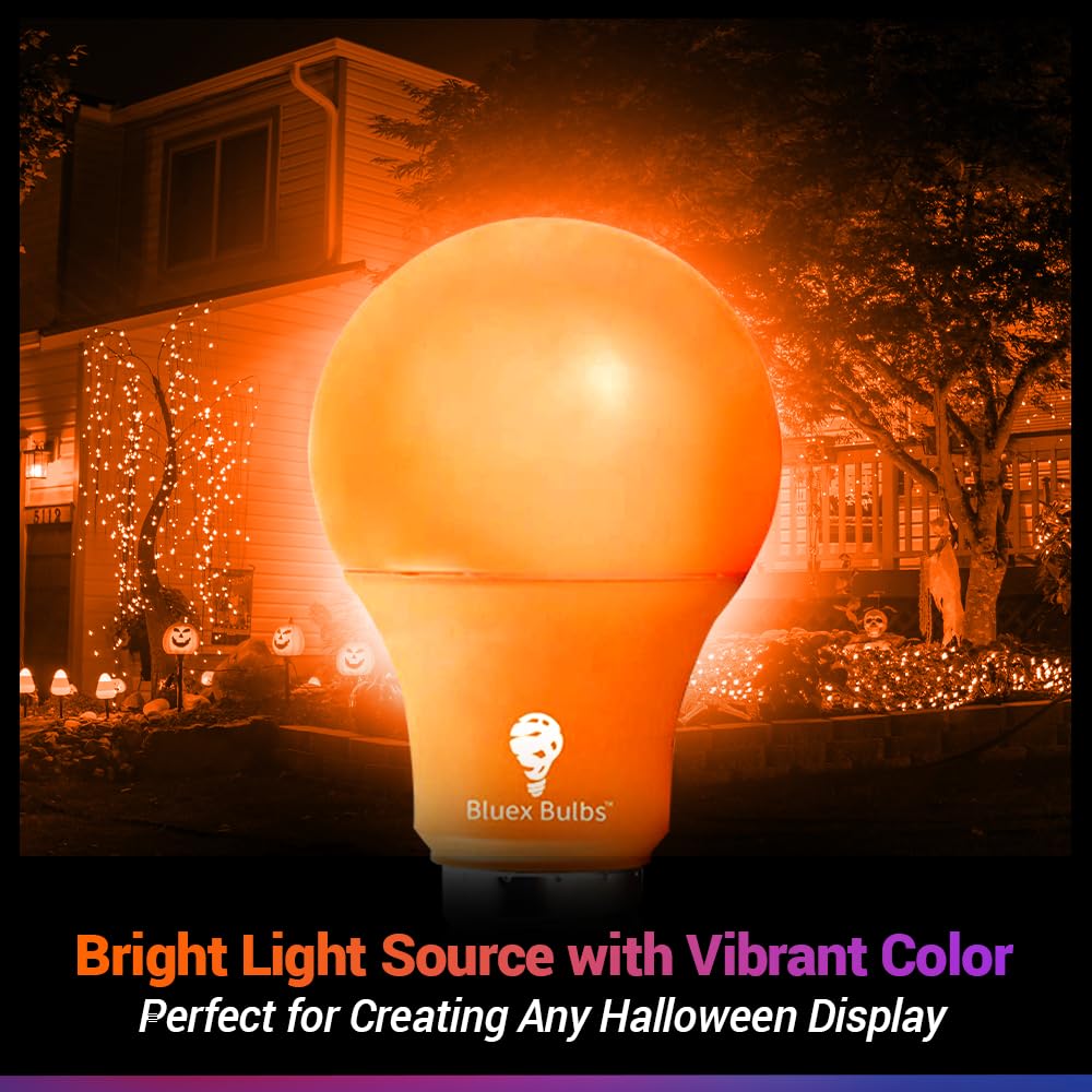 Bluex Bulbs 2 Pack Bluex Led A19 Orange Light Bulb - 7W (50Watt Equivalent) - E26 Base Led Orange Bulb, Party Decoration, Porch, Home Lighting, Holiday Lighting, Decorative Illumination (Orange)