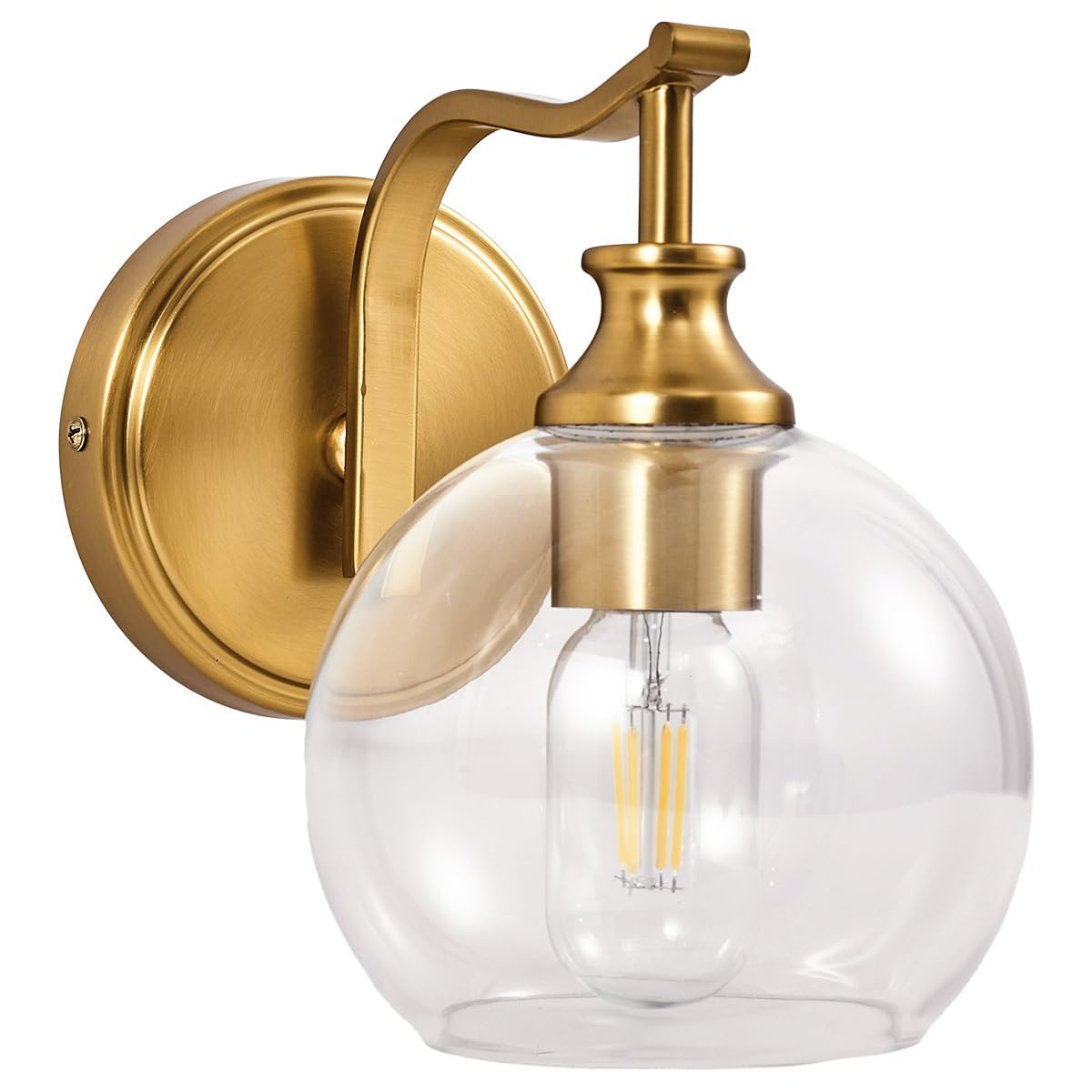 ANDY STAR Brushed Gold Bathroom Light Fixtures  5-Light Vanity Lights for Mirror  35 Inch Modern Wall Sconces Lighting with Globe Clear Shade Up or Down Wall Mounted for Bedroom  Living Room  Hallway