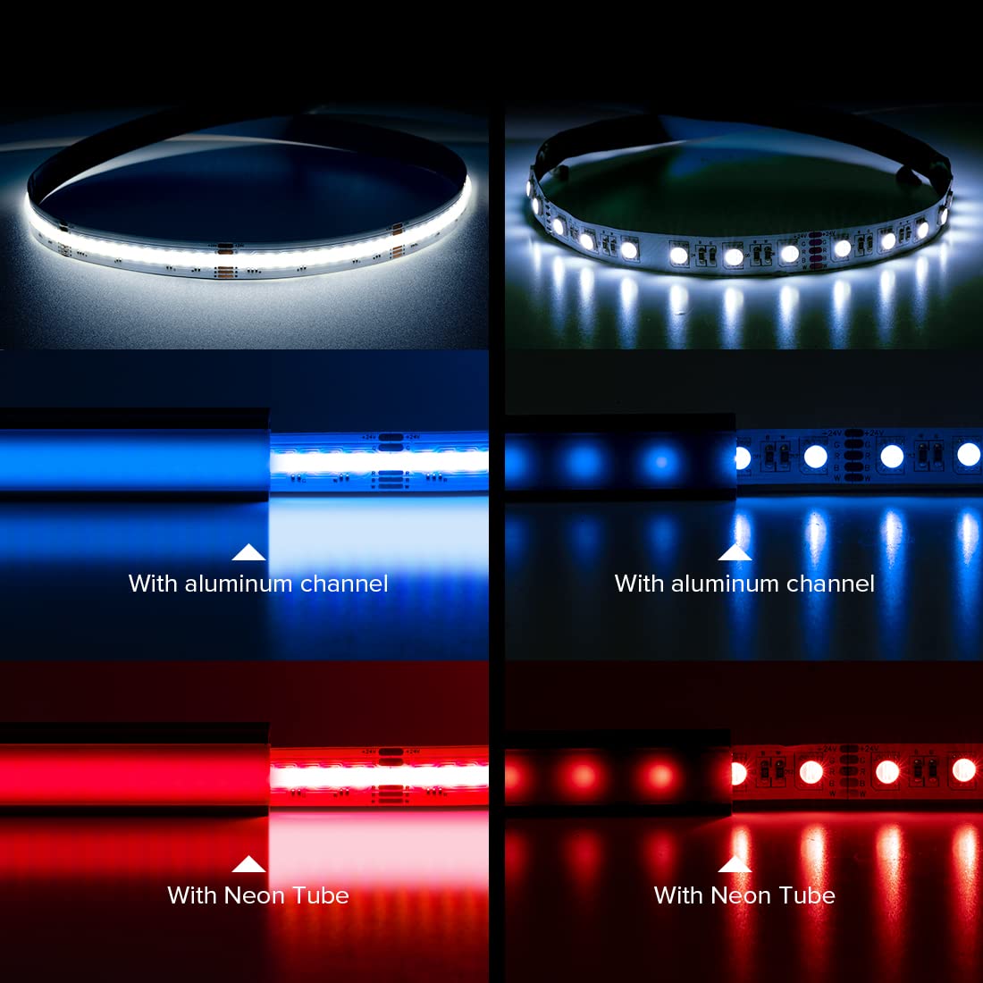 BTF-LIGHTING FCOB COB LED Strip 16.4FT DC24V RGB+Cool White 896LED/m Flexible Lighting for Indoor Decoration