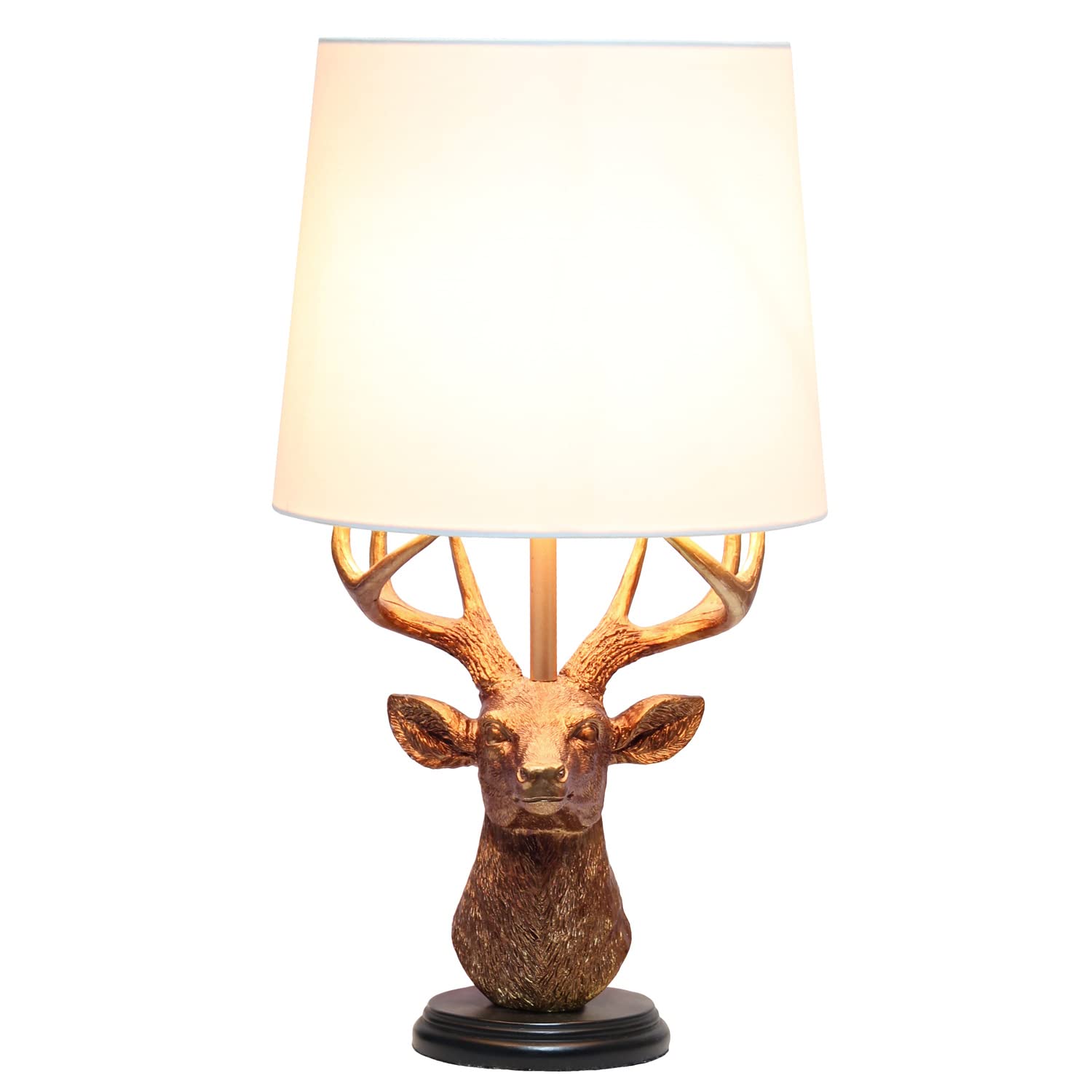 Simple Designs LT1095-CPR Rustic Antler Copper Table Lamp, 17.25" Tall, White Shade, Ideal for Cabin, Lodge, Living Room, Bedroom Decor