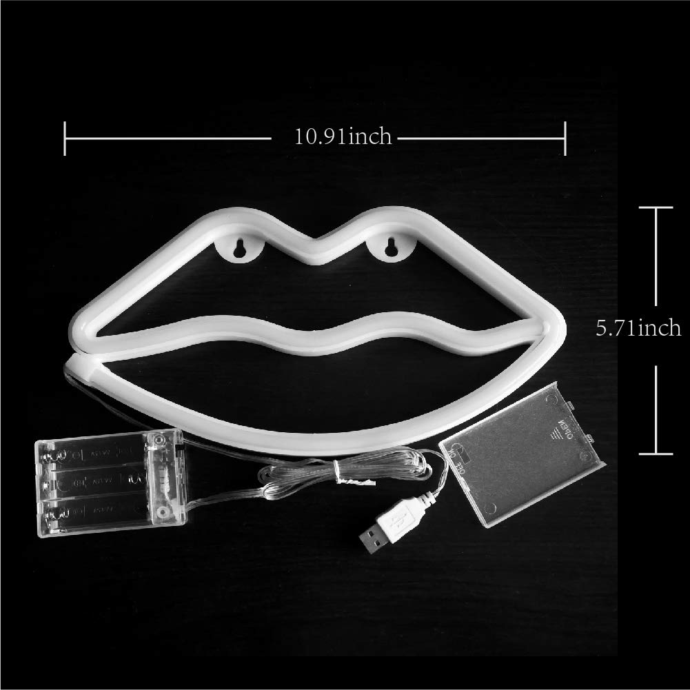 JYWJ Lip Neon Sign LED Table Decoration USB/3-AA Battery Powered 10.2inL x 7.9inW Red Model JJ-NEON-06