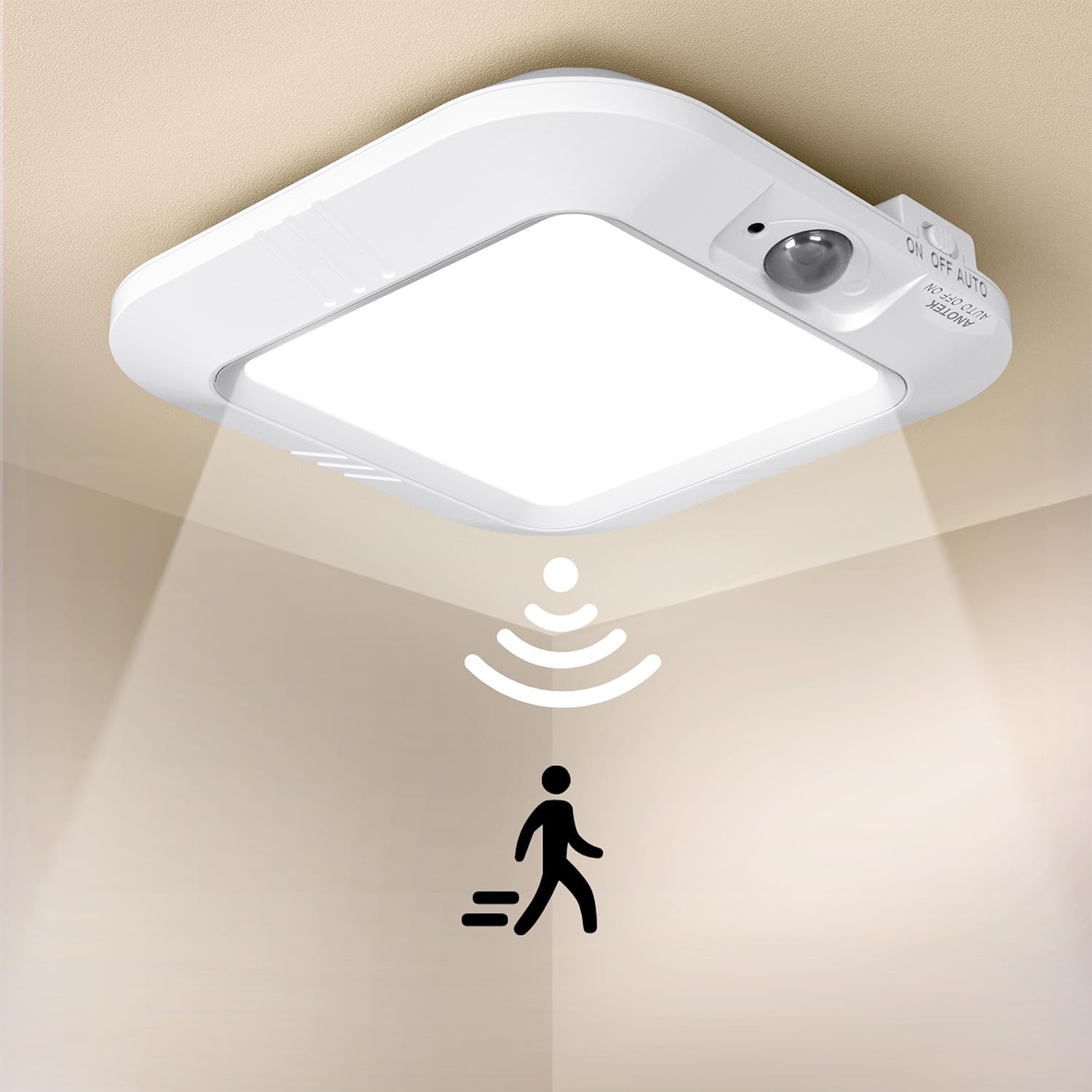 Anotek Battery Operated Ceiling Light Motion Sensor Light Indoor, Motion Activated Light For Bathroom Stair Hallway Shed Laundry Daylight Auto On/Off