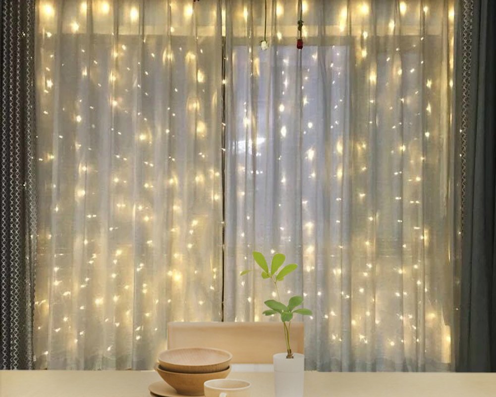 Twinkle Star 600 LED Window Curtain String Light, Warm White, Plastic, Model CL-600CC, Indoor/Outdoor for Wedding, Party, Home, Garden