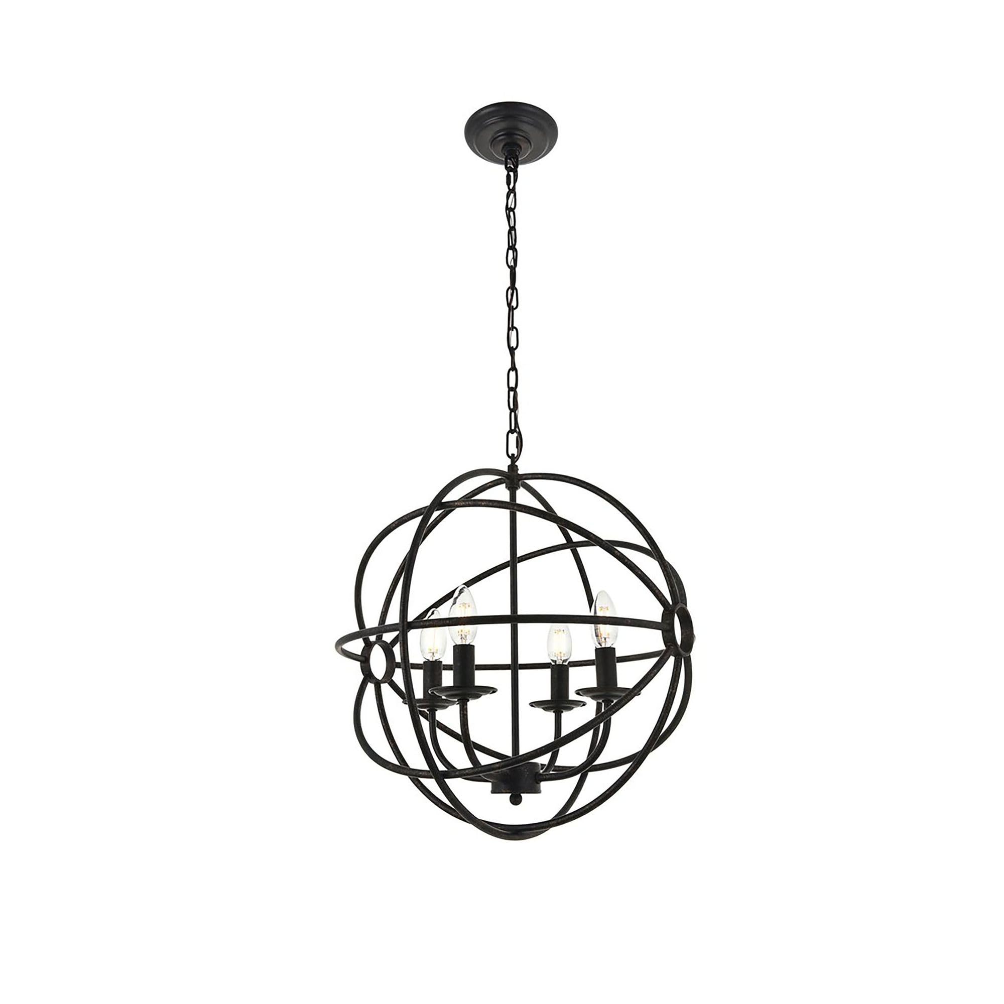 Elegant Lighting Living District Octavia 4-Light Mid-Century Metal Pendant in Dark Brown